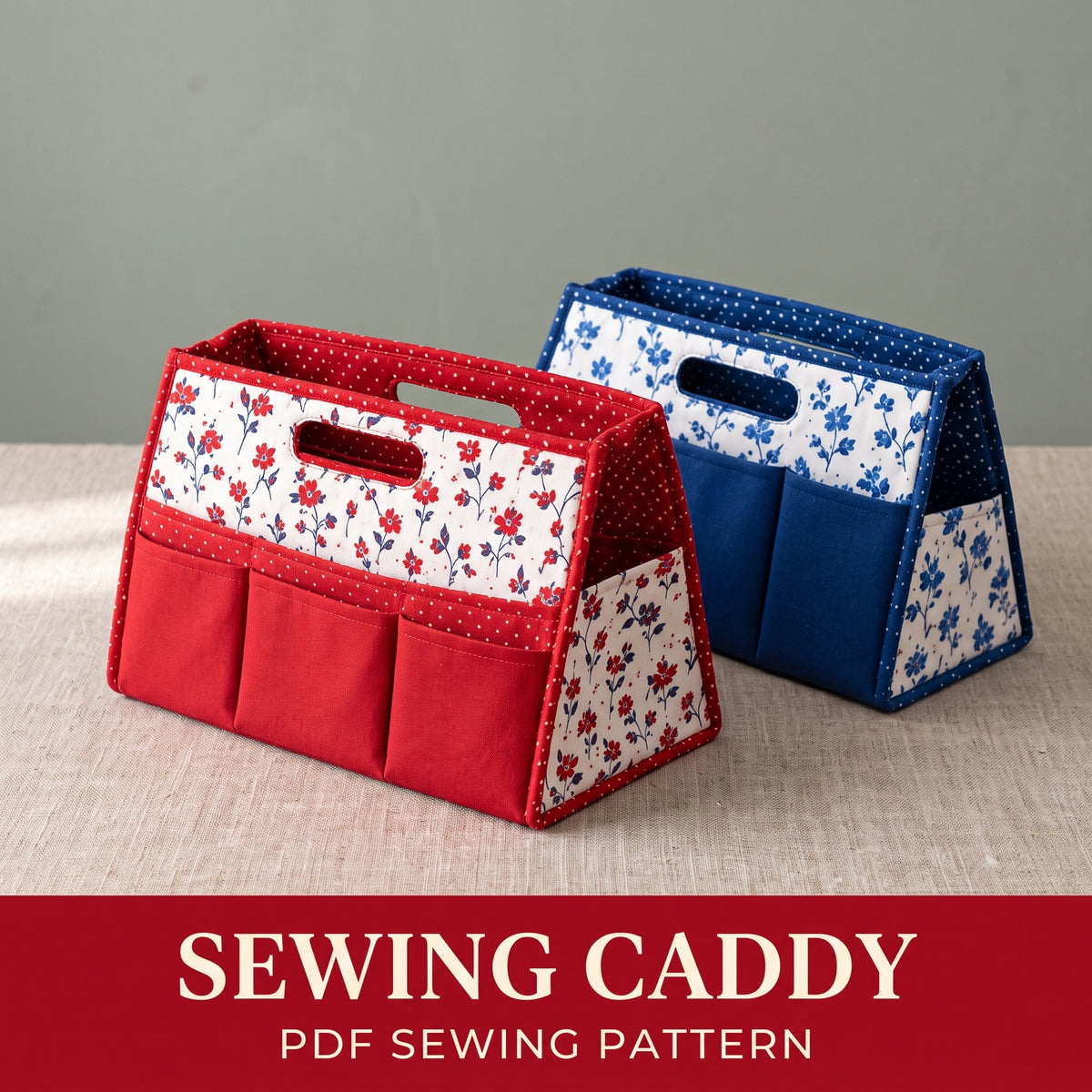 Sewing Caddy Pattern PDF, Fabric Desk Organizer with Pockets