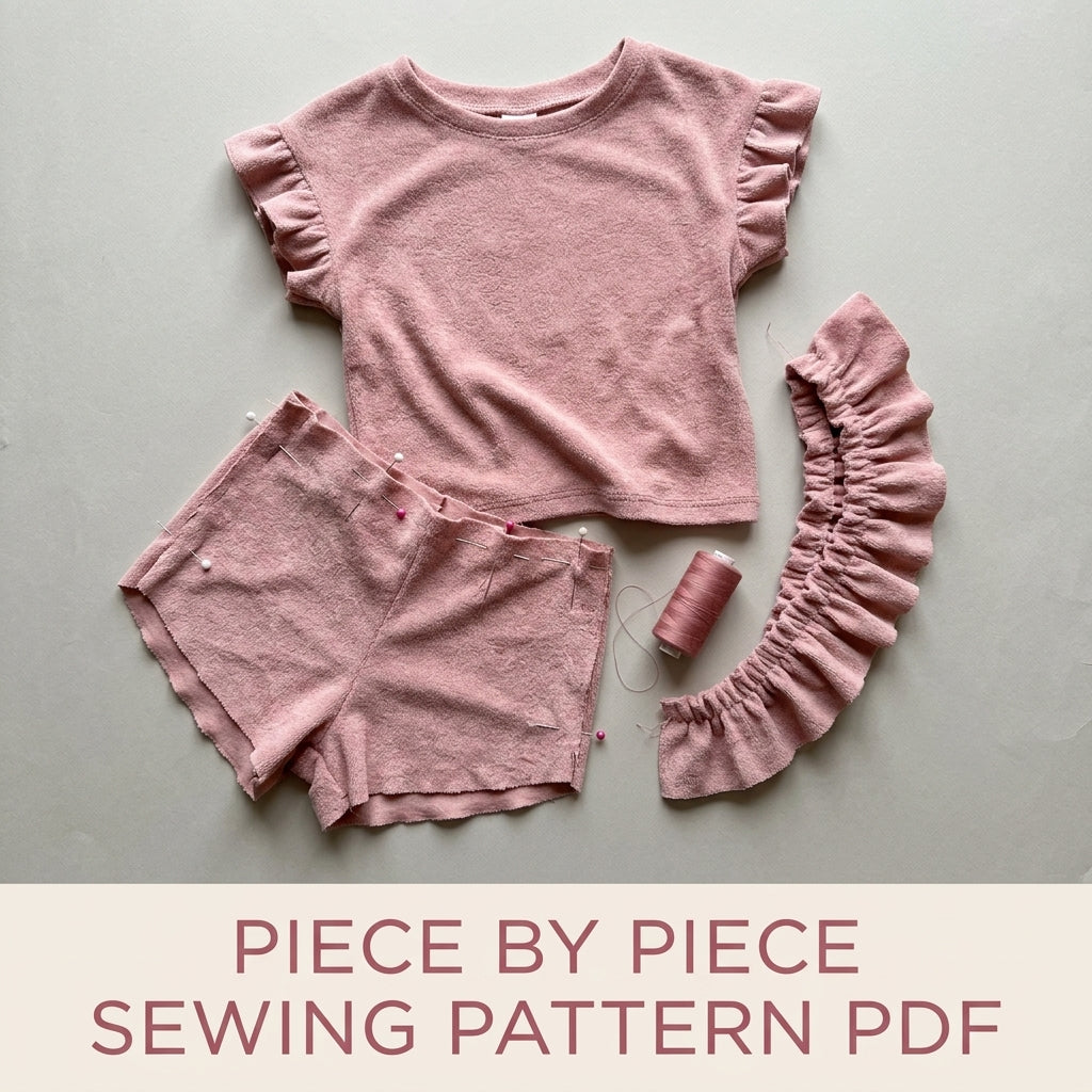 Kids Ruffle Terry Top and Shorts Sewing Pattern PDF – Summer Set