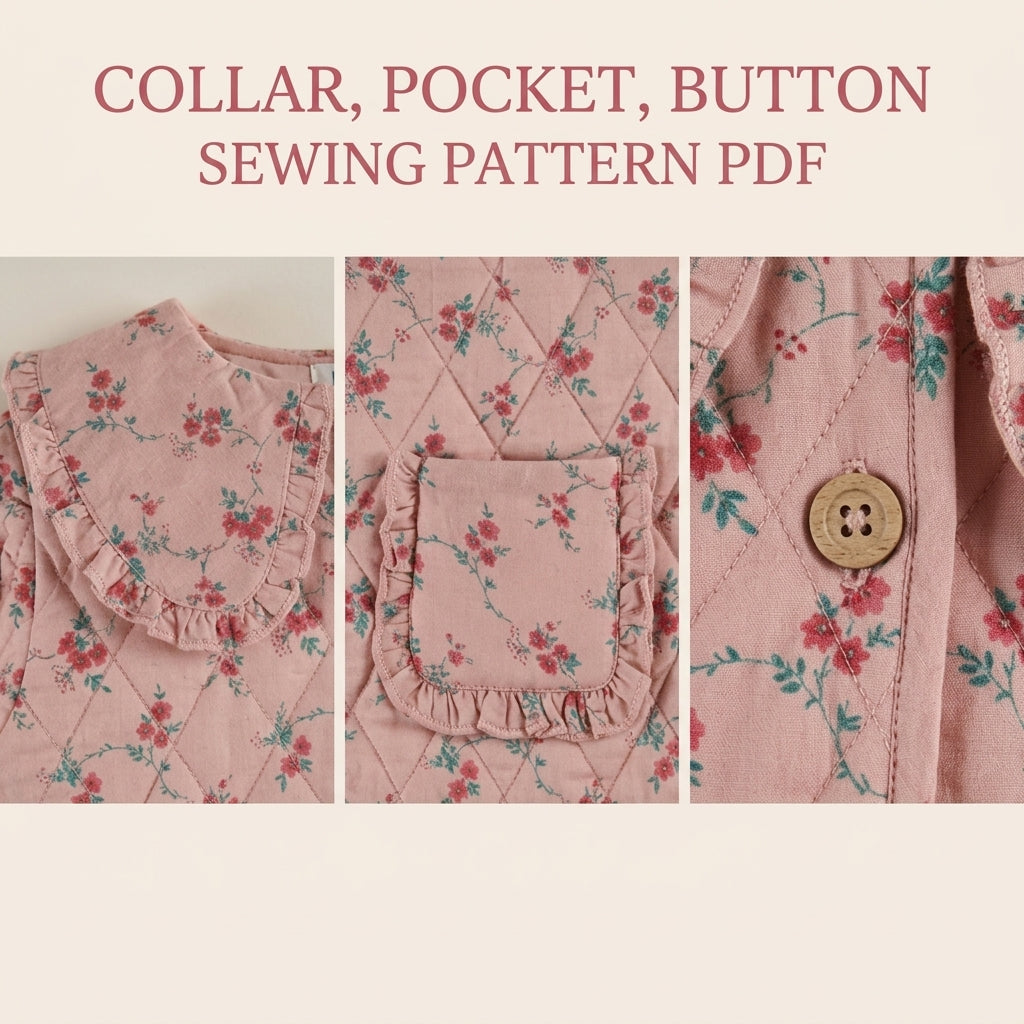 Girls Quilted Jacket Sewing Pattern PDF – Ruffle Collar Floral Jacket