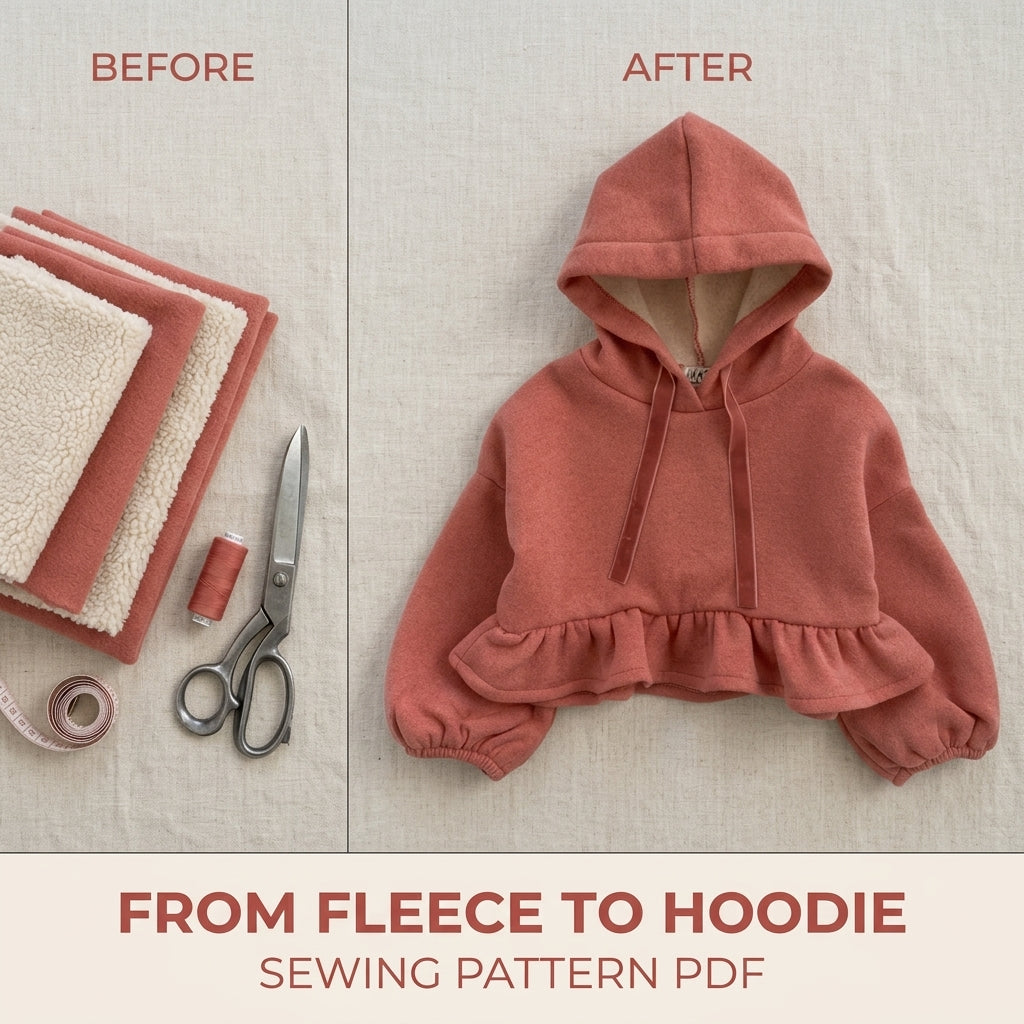 Girls Ruffle Hem Fleece Hoodie Sewing Pattern PDF – Sherpa Lined Ruffle Sweatshirt