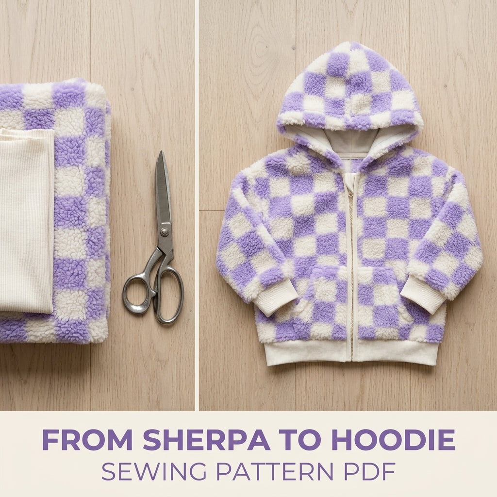 Kids Checkerboard Zip Hoodie Sewing Pattern PDF – Sherpa Hooded Jacket