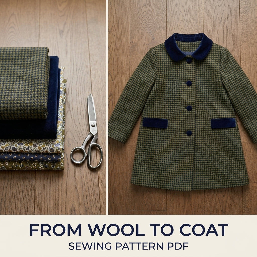 Girls Houndstooth Coat Sewing Pattern PDF – Double Breasted Peter Pan Collar Coat