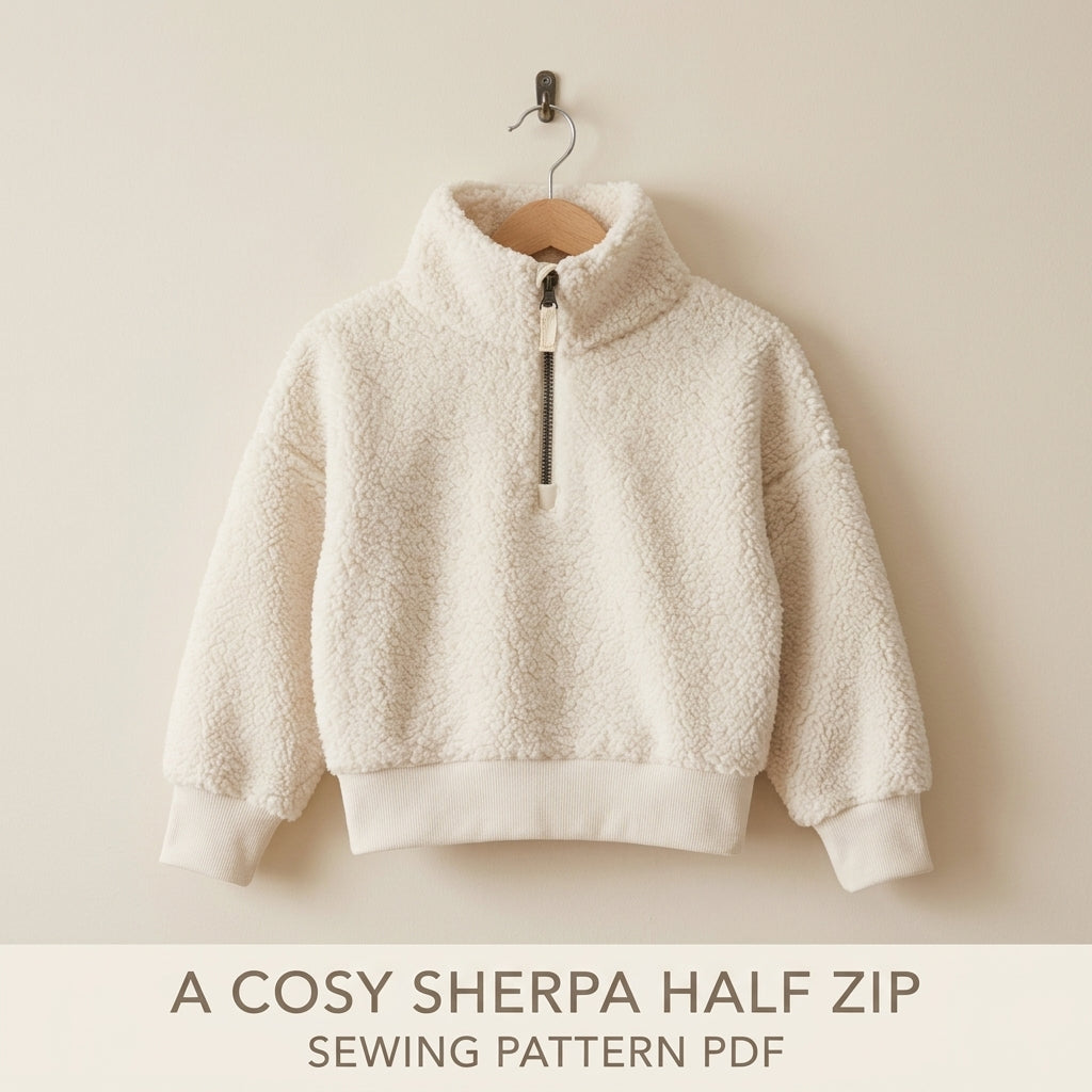 Kids Sherpa Half Zip Pullover Sewing Pattern PDF – Fleece Sweatshirt