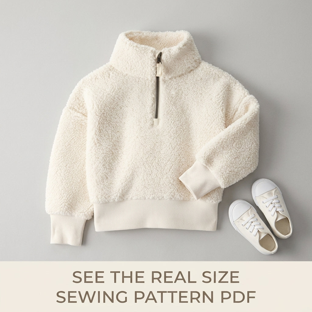 Kids Sherpa Half Zip Pullover Sewing Pattern PDF – Fleece Sweatshirt