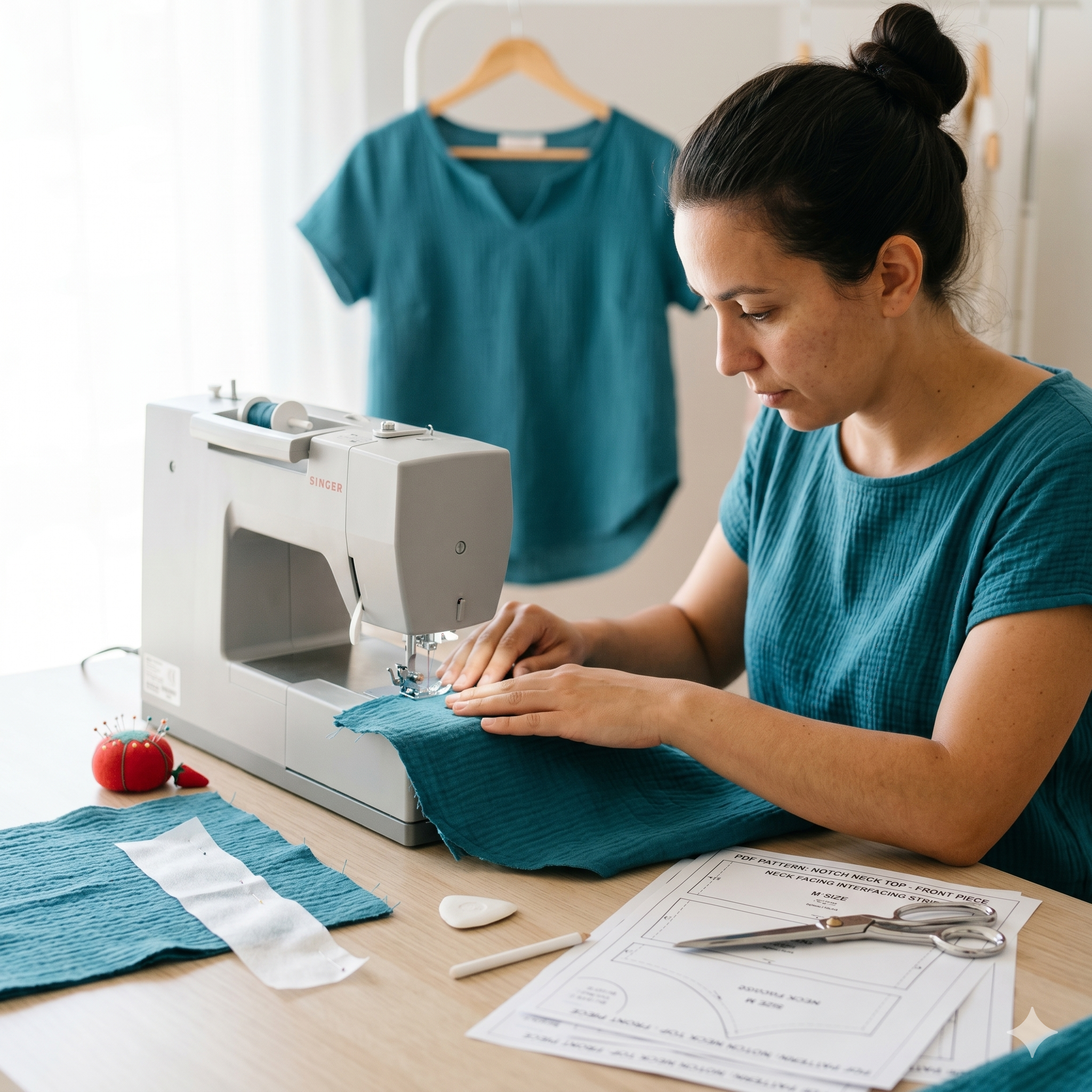 Simple Summer Notch Top, pdf Sewing Pattern, Beginner Friendly, sizes S-5XL, A4,A3,A0,Letter, English and Afrikaans instructions