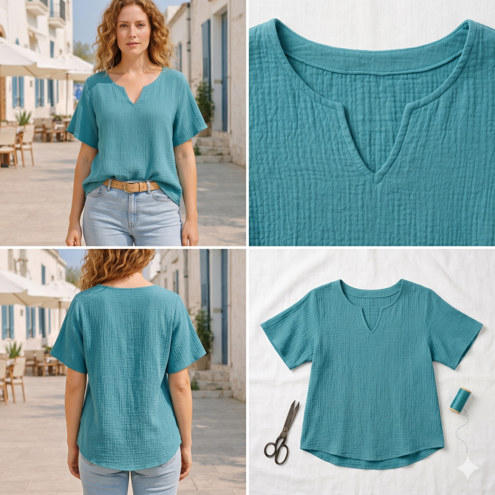 Simple Summer Notch Top, pdf Sewing Pattern, Beginner Friendly, sizes S-5XL, A4,A3,A0,Letter, English and Afrikaans instructions