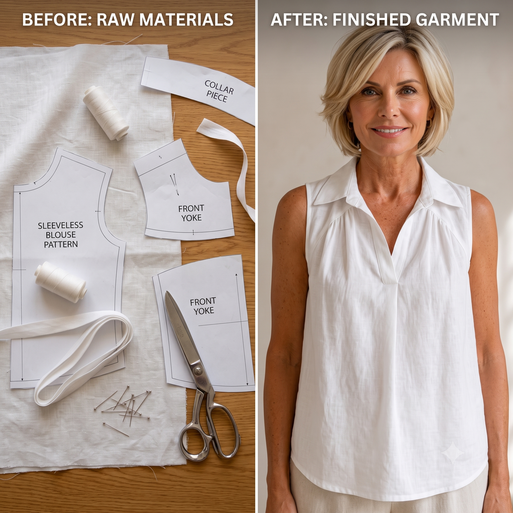 Sleeveless Blouse Sewing Pattern PDF, Women's Summer Top Pattern, Loose Fit V Neck Shirt, Collar Blouse Pattern XS–5XL, A4 A0 US Letter