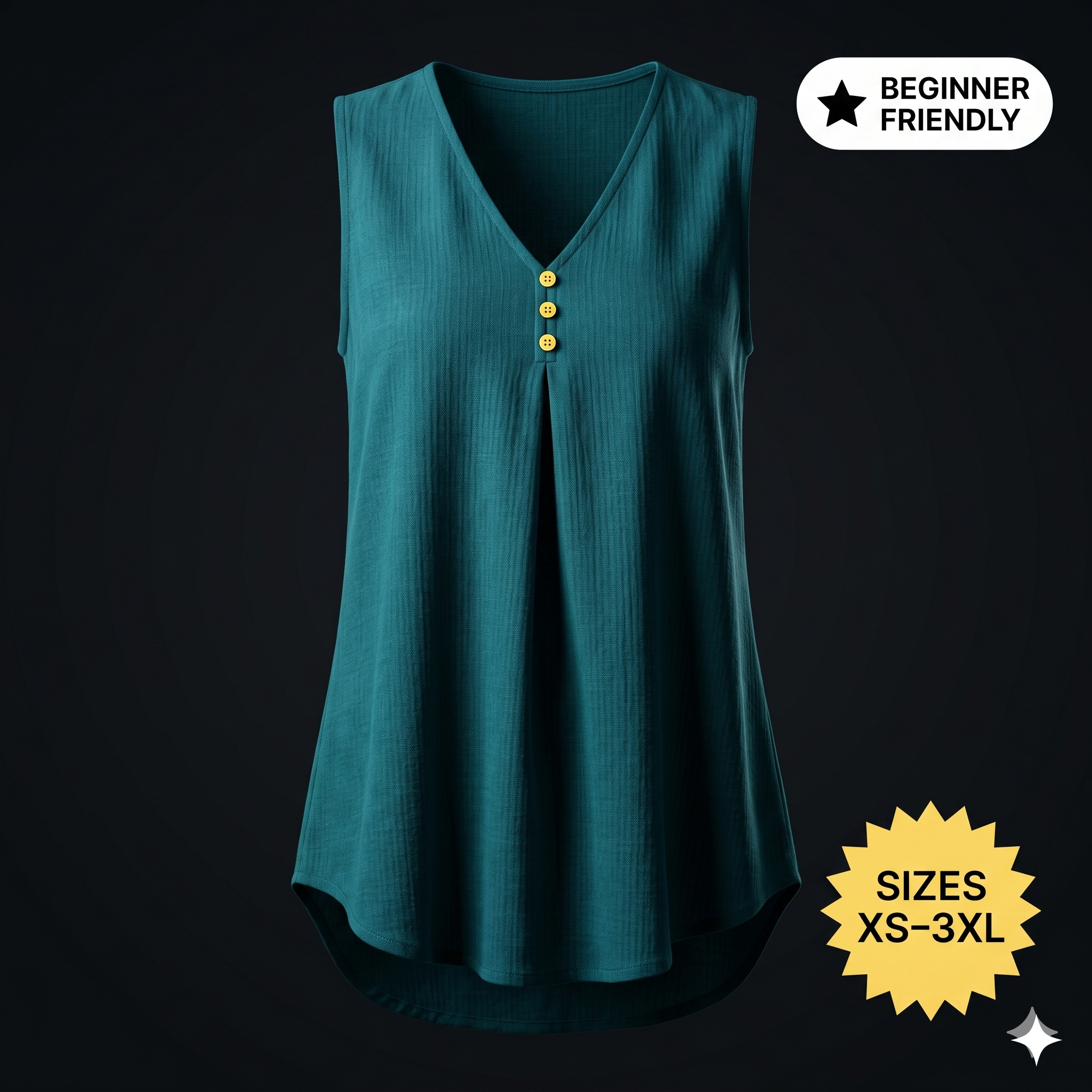 Linen Blouse Sewing PDF Pattern, Women V Neck Top Pdf, Easy Sleeveless Loose Fit Summer Shirt, Sizes XS-3XL, Beginner Friendly DIY Tutorial