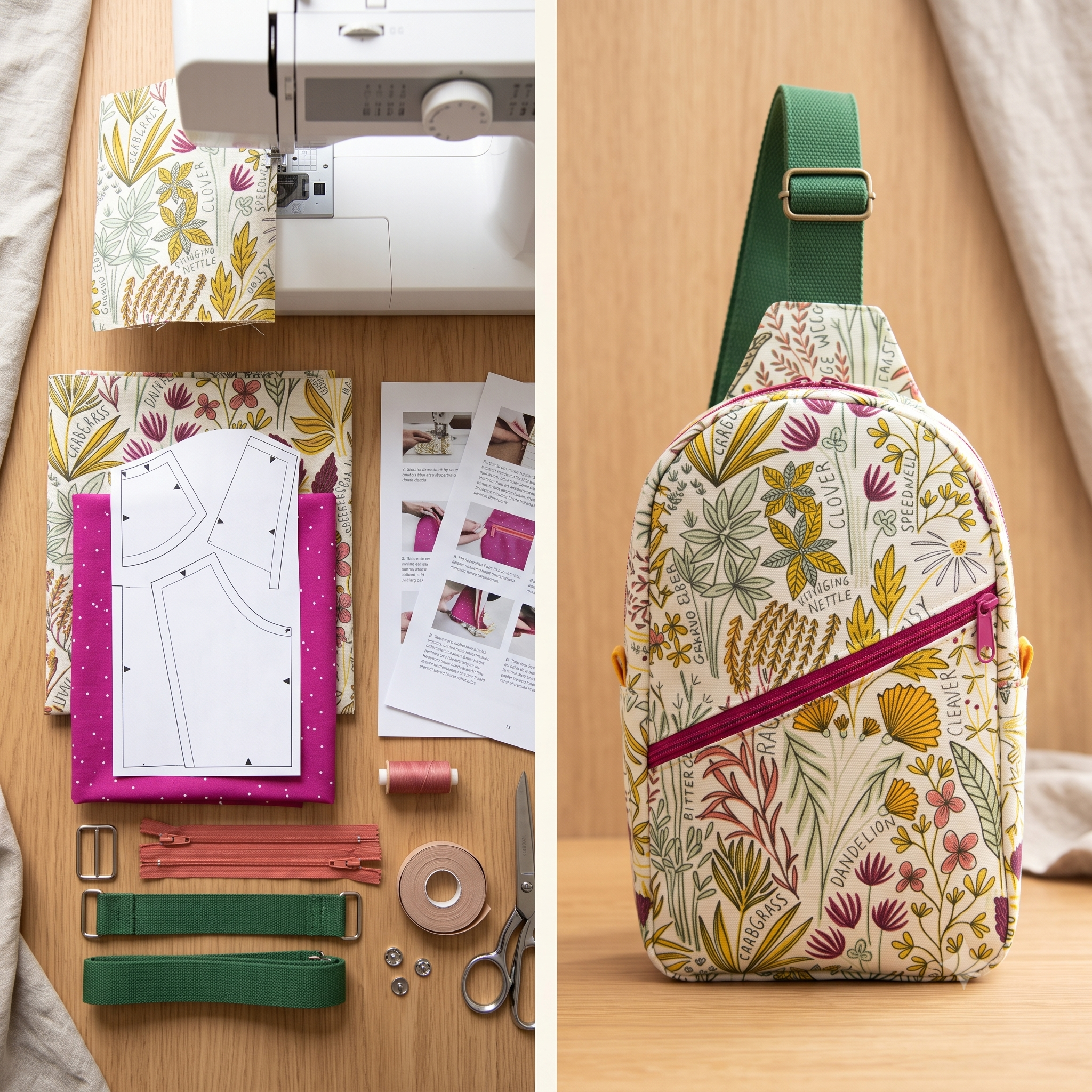 Sling Bag PDF Sewing Pattern, Crossbody Bag Pattern with 3 Pocket Options, Intermediate Bag Making Pattern, Instant Download