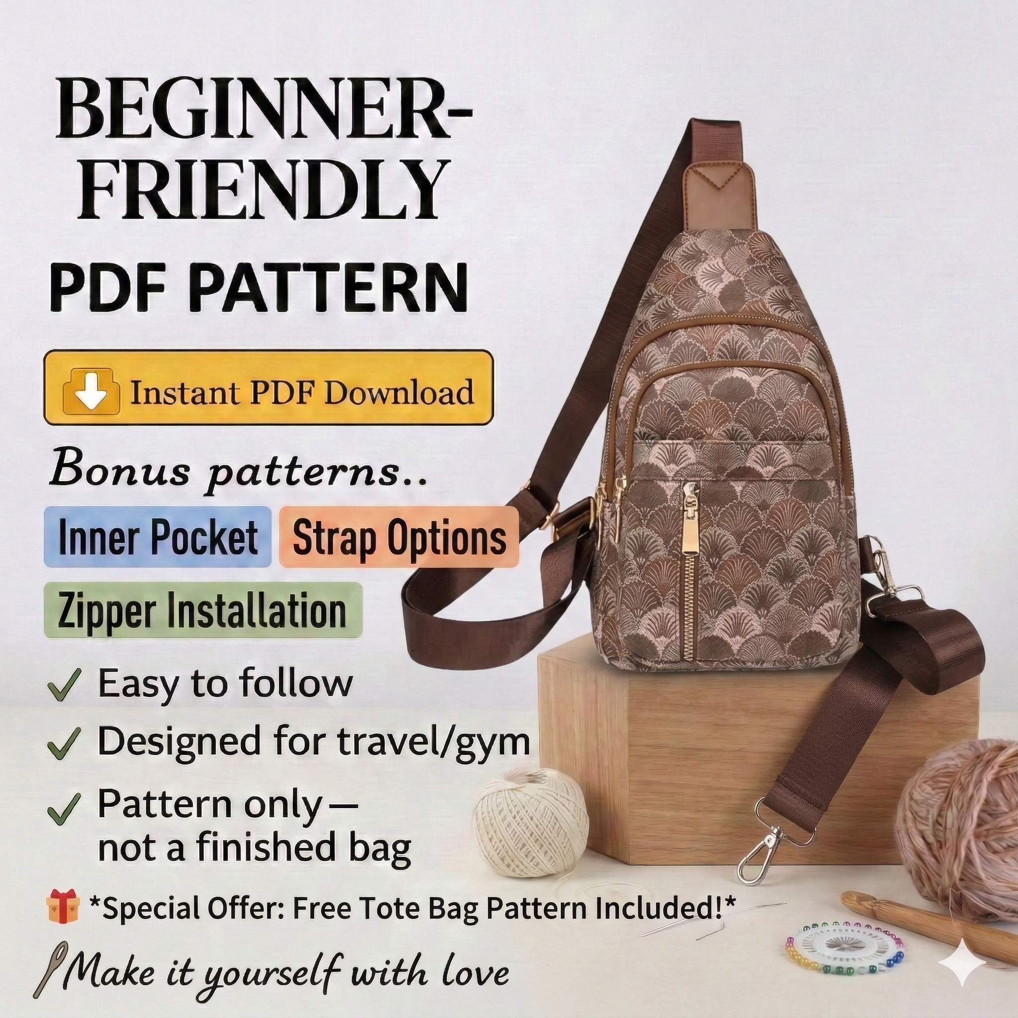 Sling Bag Sewing Pattern | Sling Bag Pattern | Beginner Pattern | Bag Pattern | Sewing Pattern | PDF Sewing Pattern | Easy Sling Bag Pattern