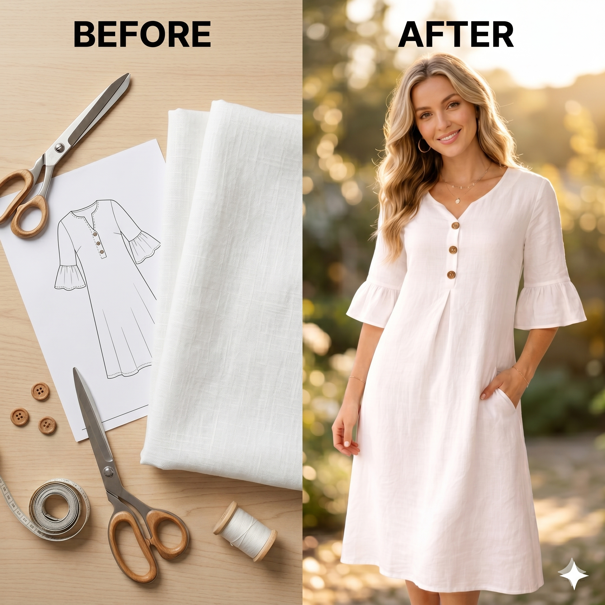 ✨ Sorella Ruffle Sleeve Midi Dress – Instant Download PDF Sewing Pattern