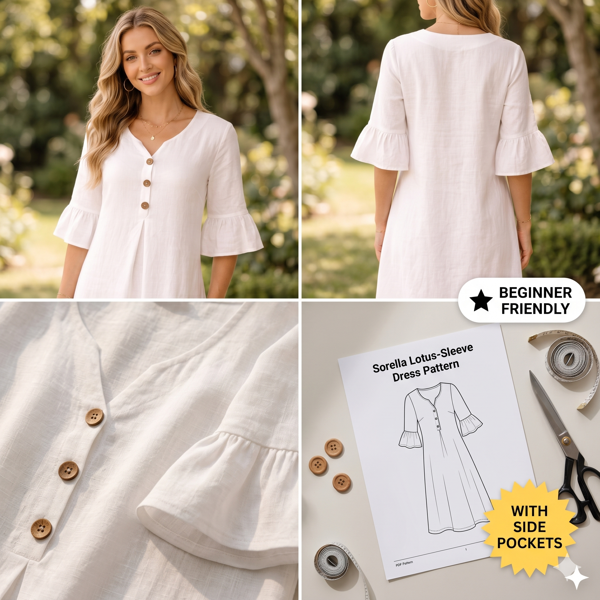 ✨ Sorella Ruffle Sleeve Midi Dress – Instant Download PDF Sewing Pattern