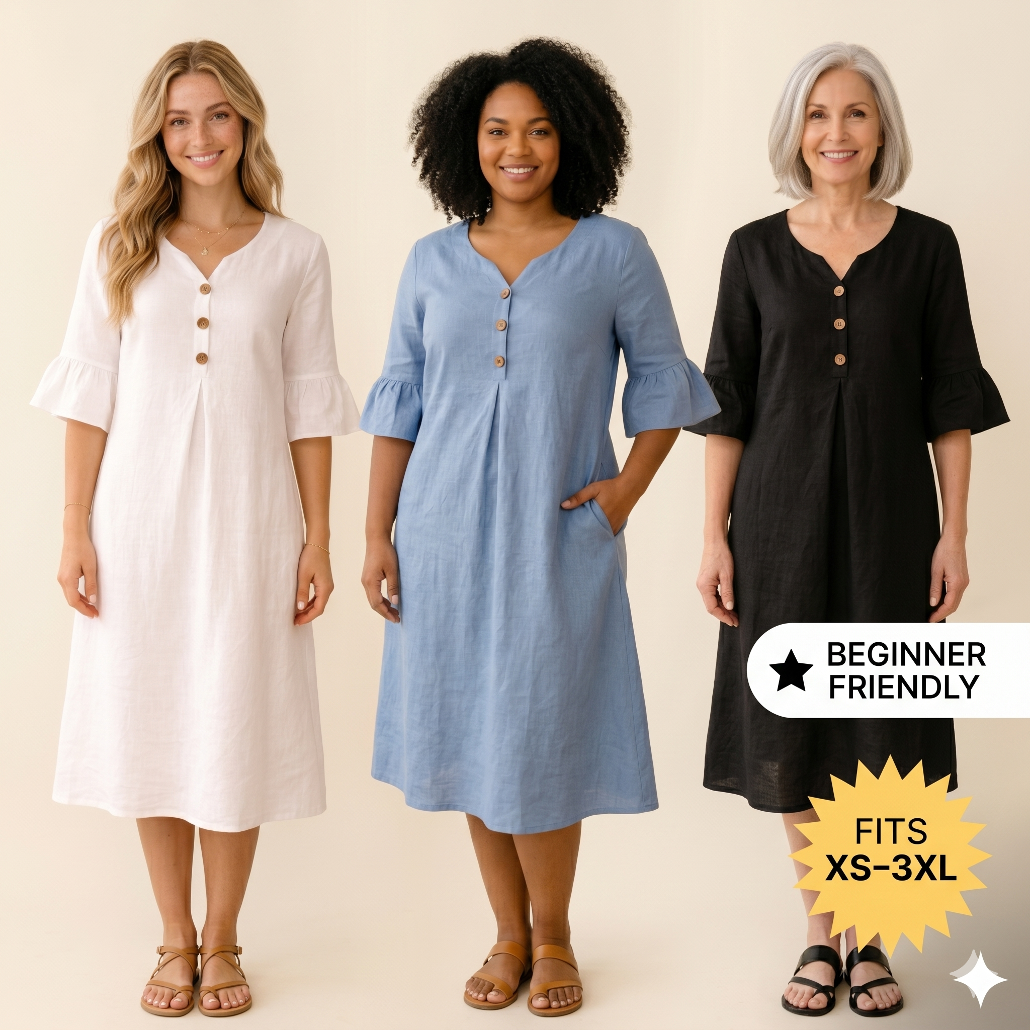 ✨ Sorella Ruffle Sleeve Midi Dress – Instant Download PDF Sewing Pattern