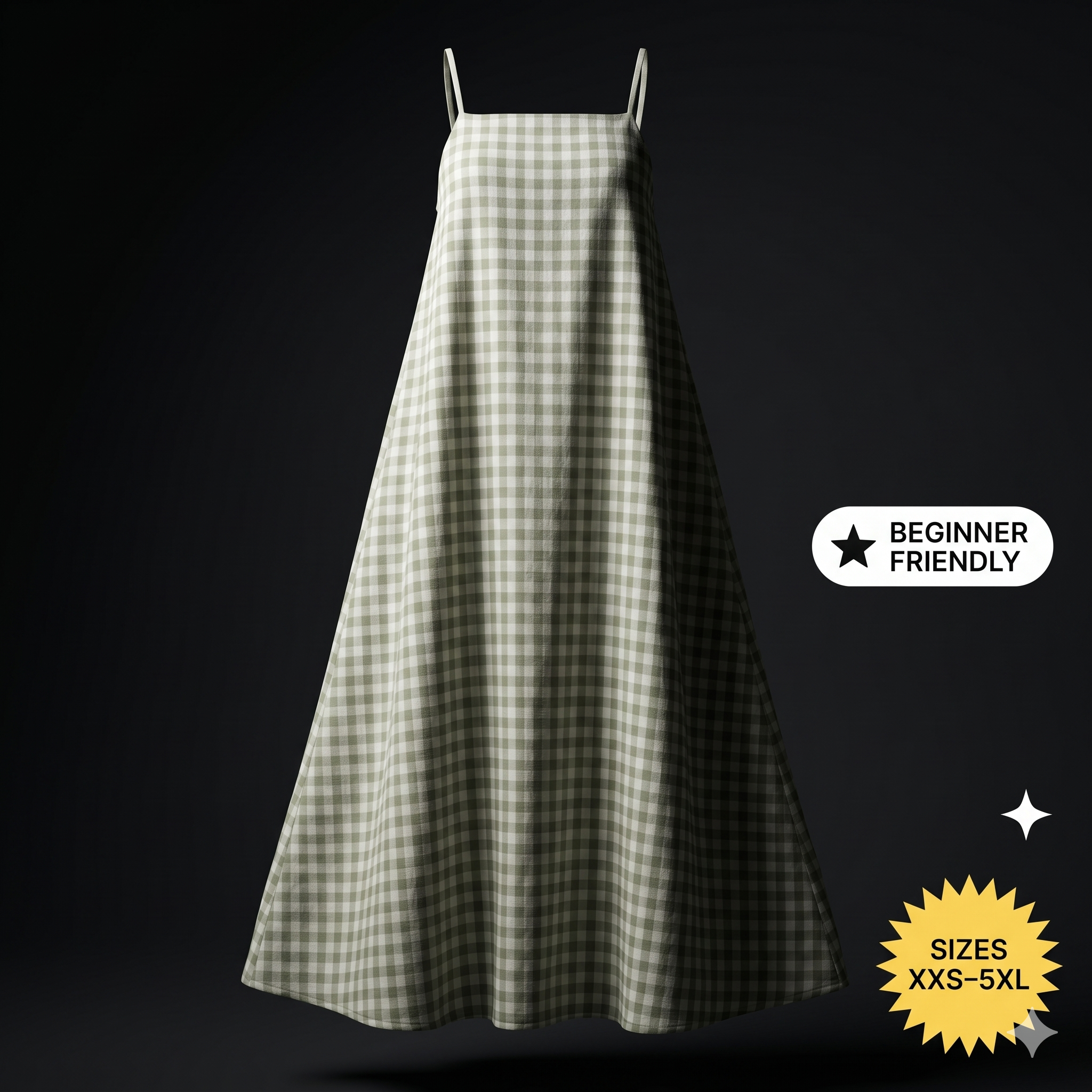 Spaghetti Strap Dress Sewing Pattern: Women’s A-Line Tent Sundress (PDF Download, XXS-5XL)