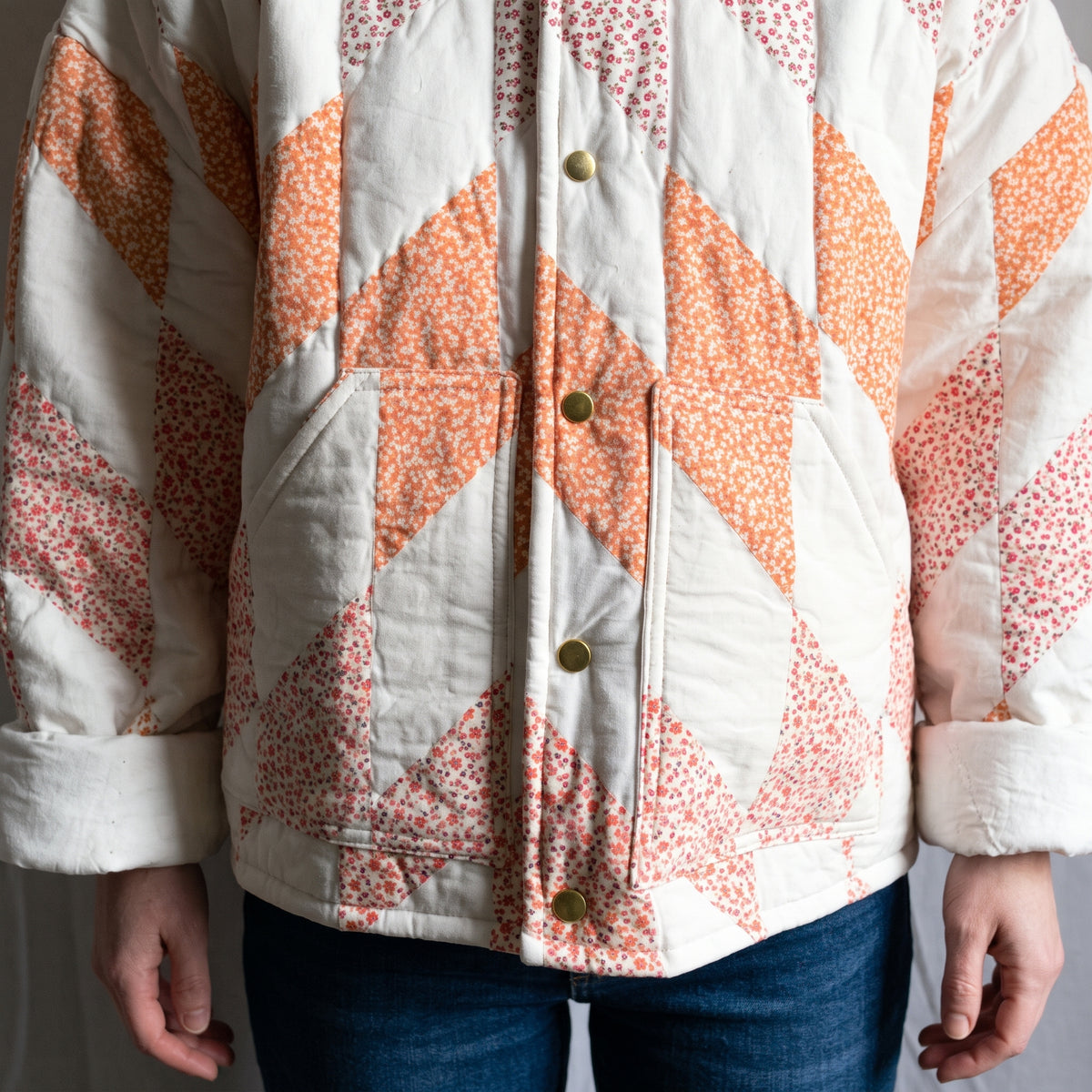 Quilt Coat Sewing Pattern PDF, Star Back Quilted Jacket with Snap Front and Collar, Vintage Quilt Upcycle, XS to 3XL