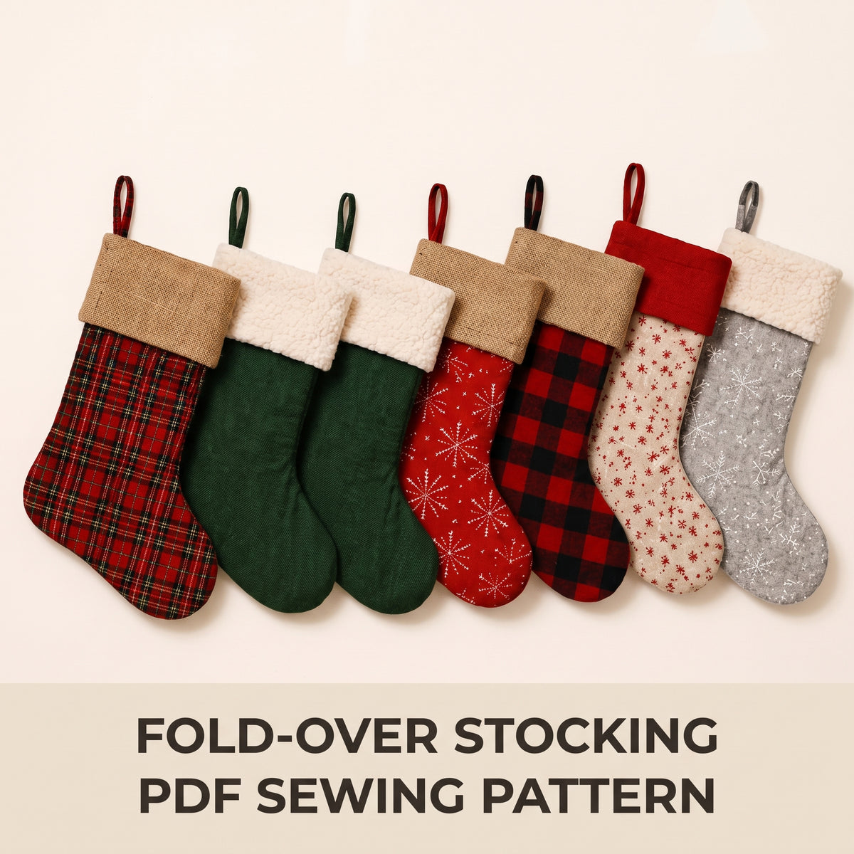 Christmas Stocking PDF Sewing Pattern | 6 Sizes XS to XXL, Fold-Over Cuff, Lined | Instant Download