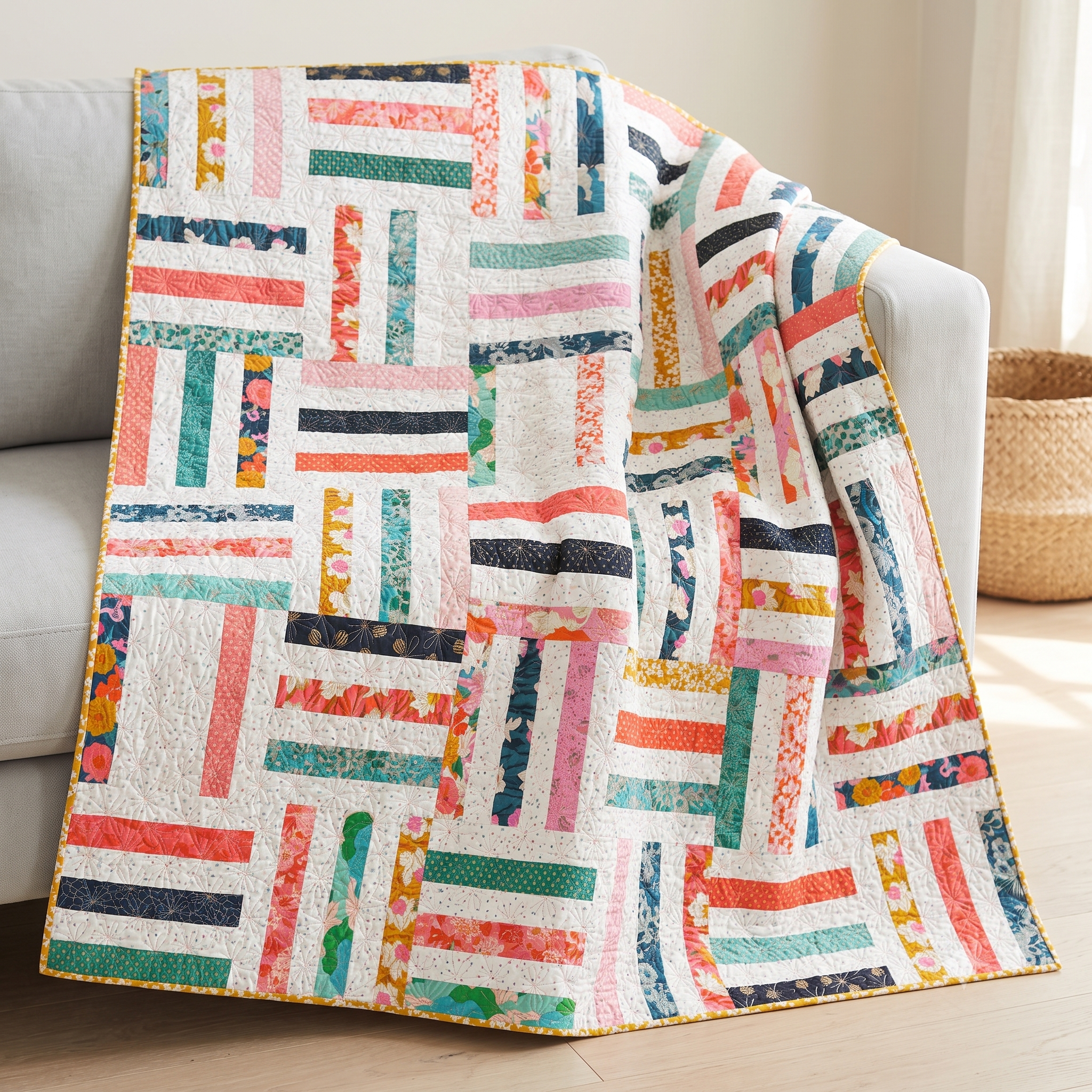 Strip Quilt Pattern PDF | Precut Friendly Jelly Roll Throw | Beginner Quilting Pattern No Triangles | Two Sizes | Instant Download