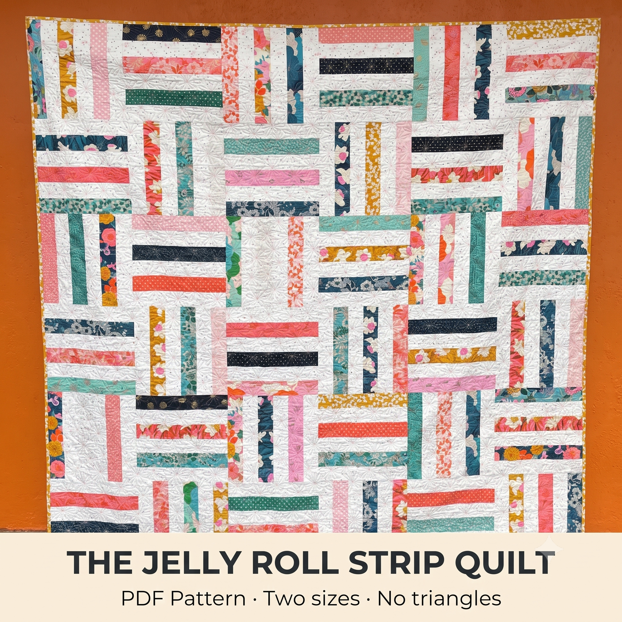 Strip Quilt Pattern PDF | Precut Friendly Jelly Roll Throw | Beginner Quilting Pattern No Triangles | Two Sizes | Instant Download