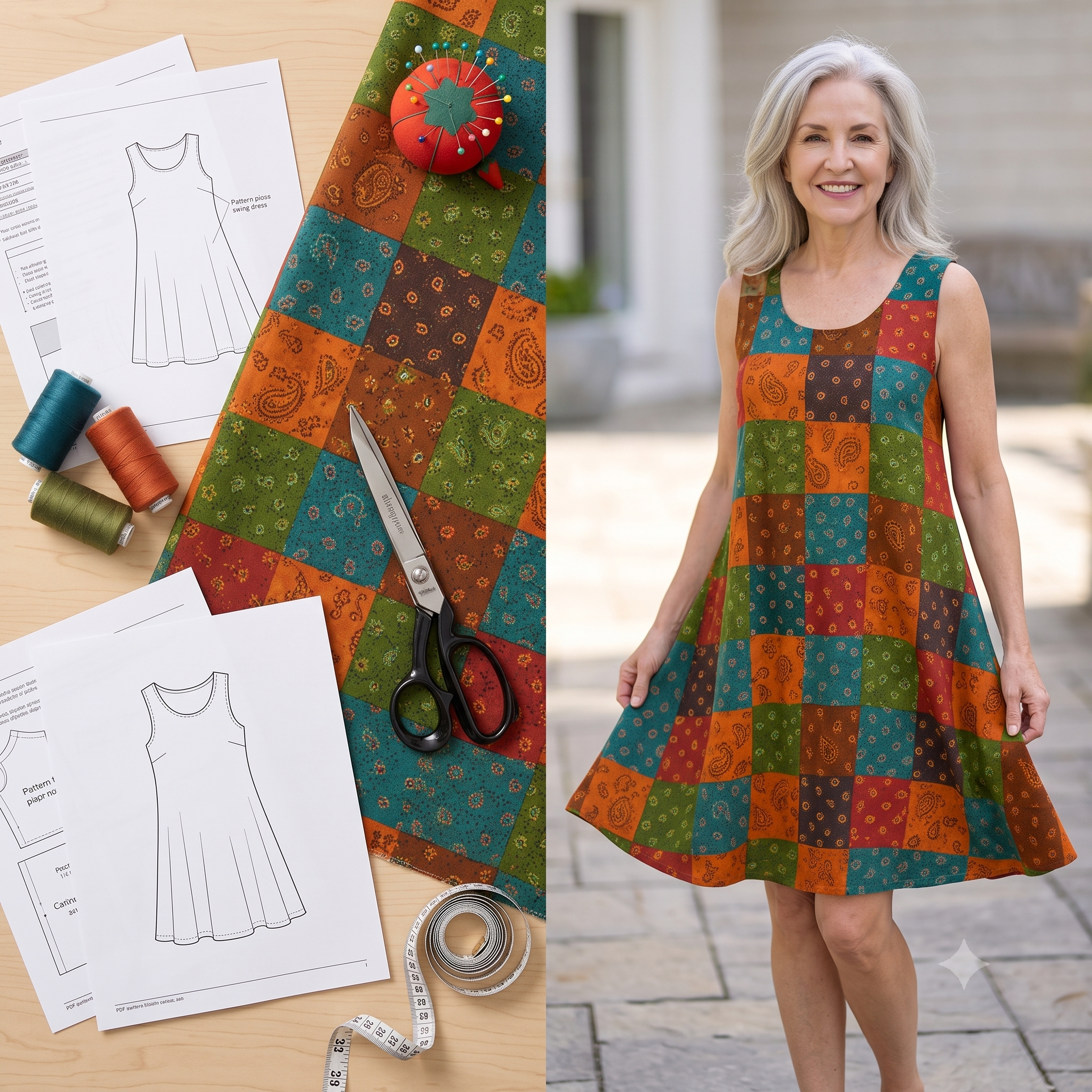Sundress Sewing Pattern PDF | Boho Sleeveless Swing Dress Pattern for Women, 3/4 Circle Scoop Neck Dress, Beginner, Sizes 2-30, Instant Download