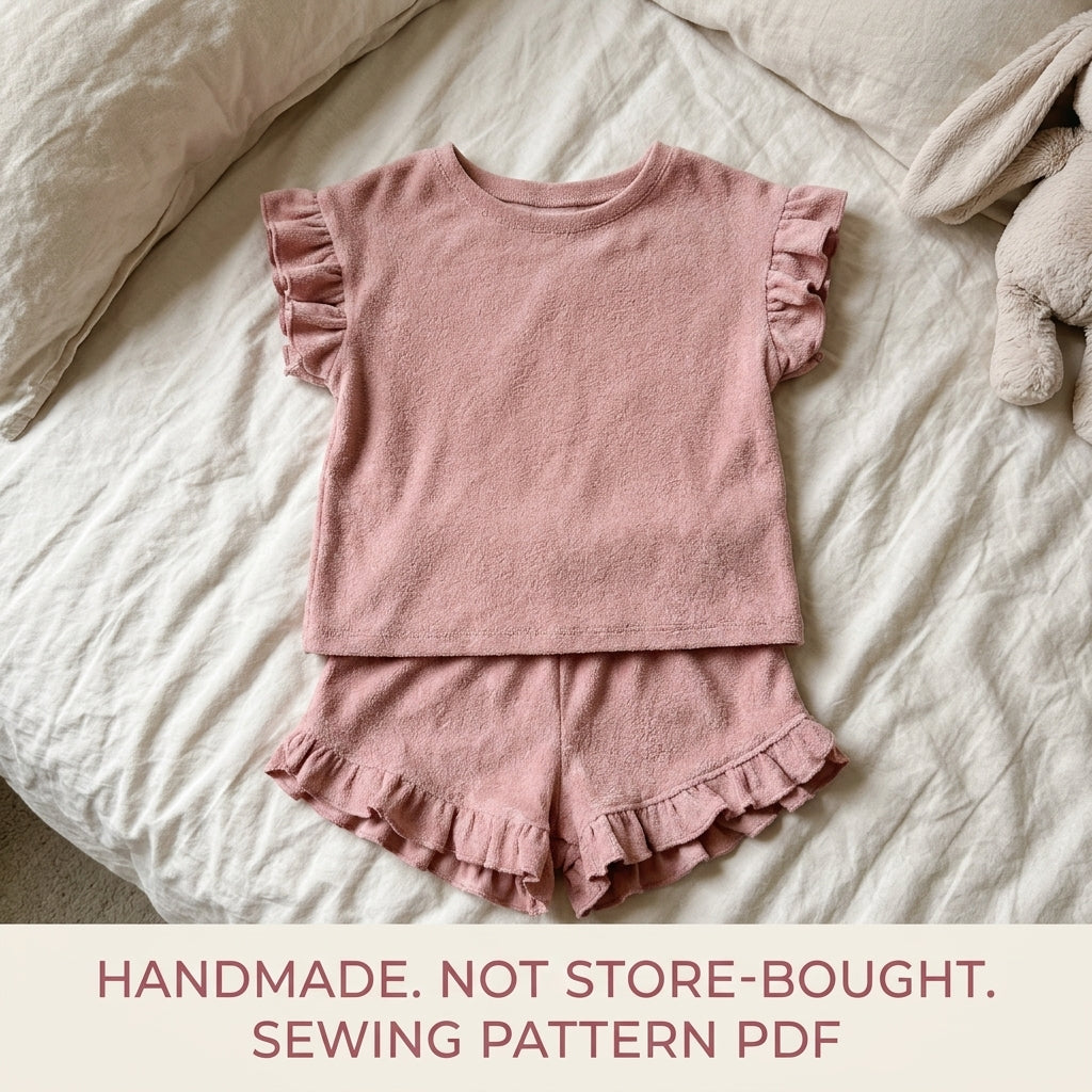 Kids Ruffle Terry Top and Shorts Sewing Pattern PDF – Summer Set