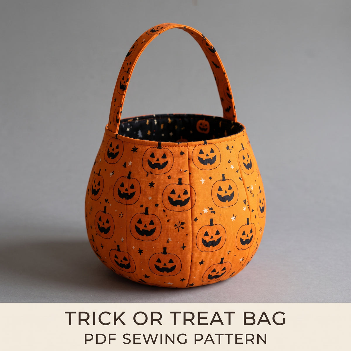Trick or Treat Bag Sewing Pattern PDF | Fabric Halloween Bucket & Basket, Fully Lined | One Fat Quarter | A4 & US Letter