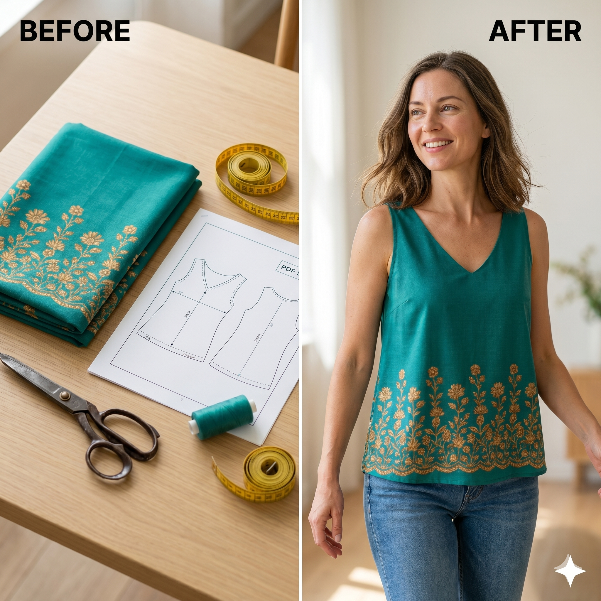 V-Neck Top Sewing Pattern โ Relaxed Fit PDF, Sleeveless Summer Blouse, XS-3XL