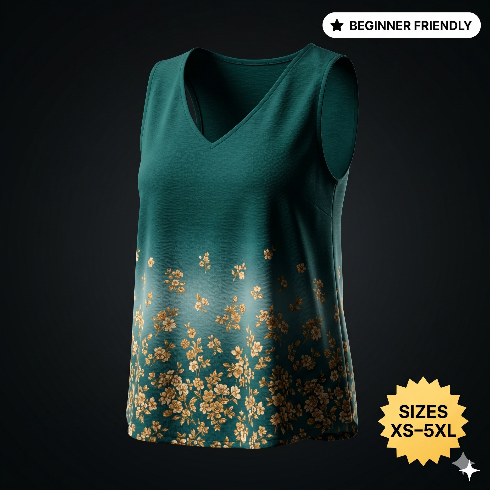 V-Neck Top Sewing Pattern โ Relaxed Fit PDF, Sleeveless Summer Blouse, XS-3XL