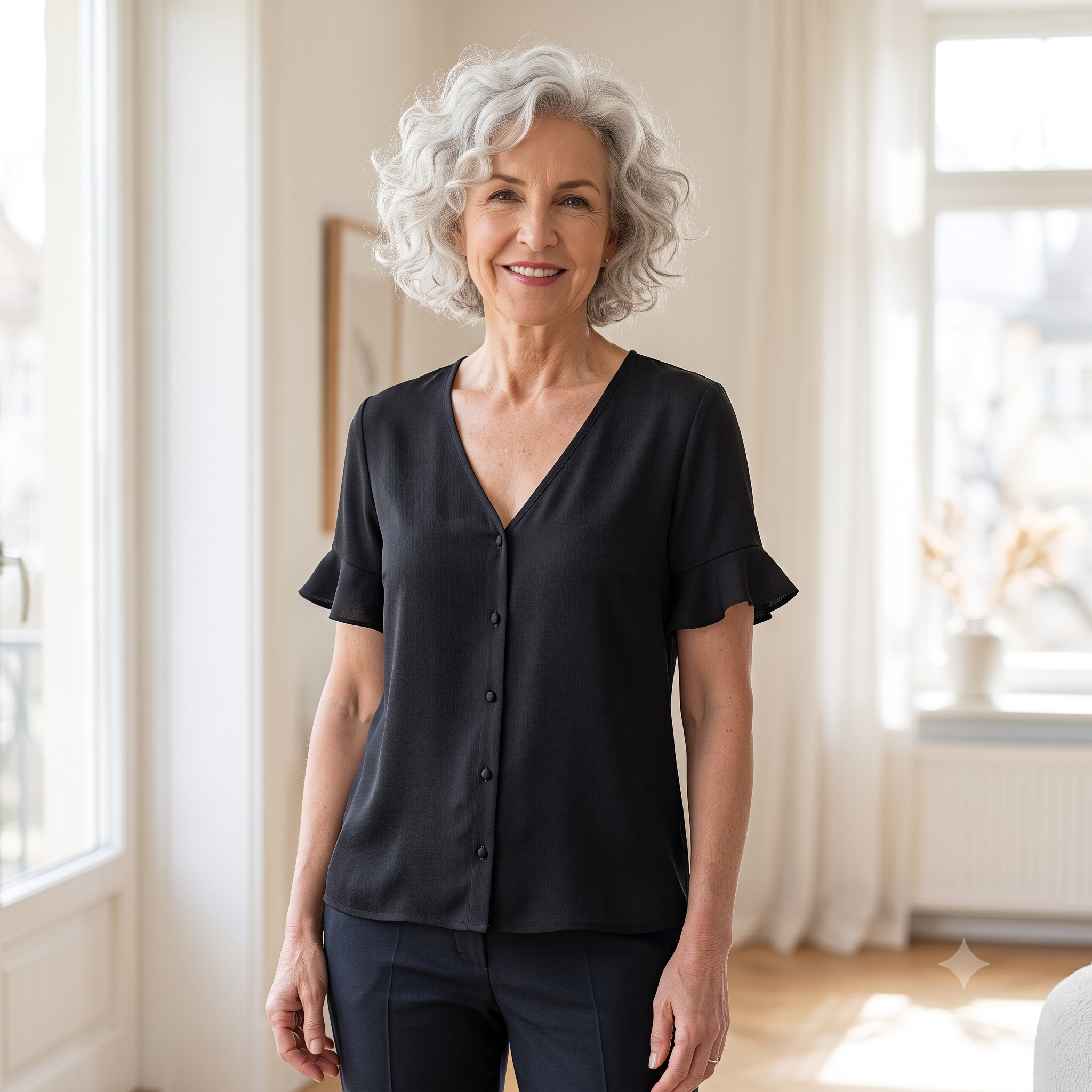 V Neck Blouse & Dress PDF Sewing Pattern, Button Placket, Flared Short Sleeve, Sleeveless Option, Free Video Course, Bilingual, Sizes 34–52