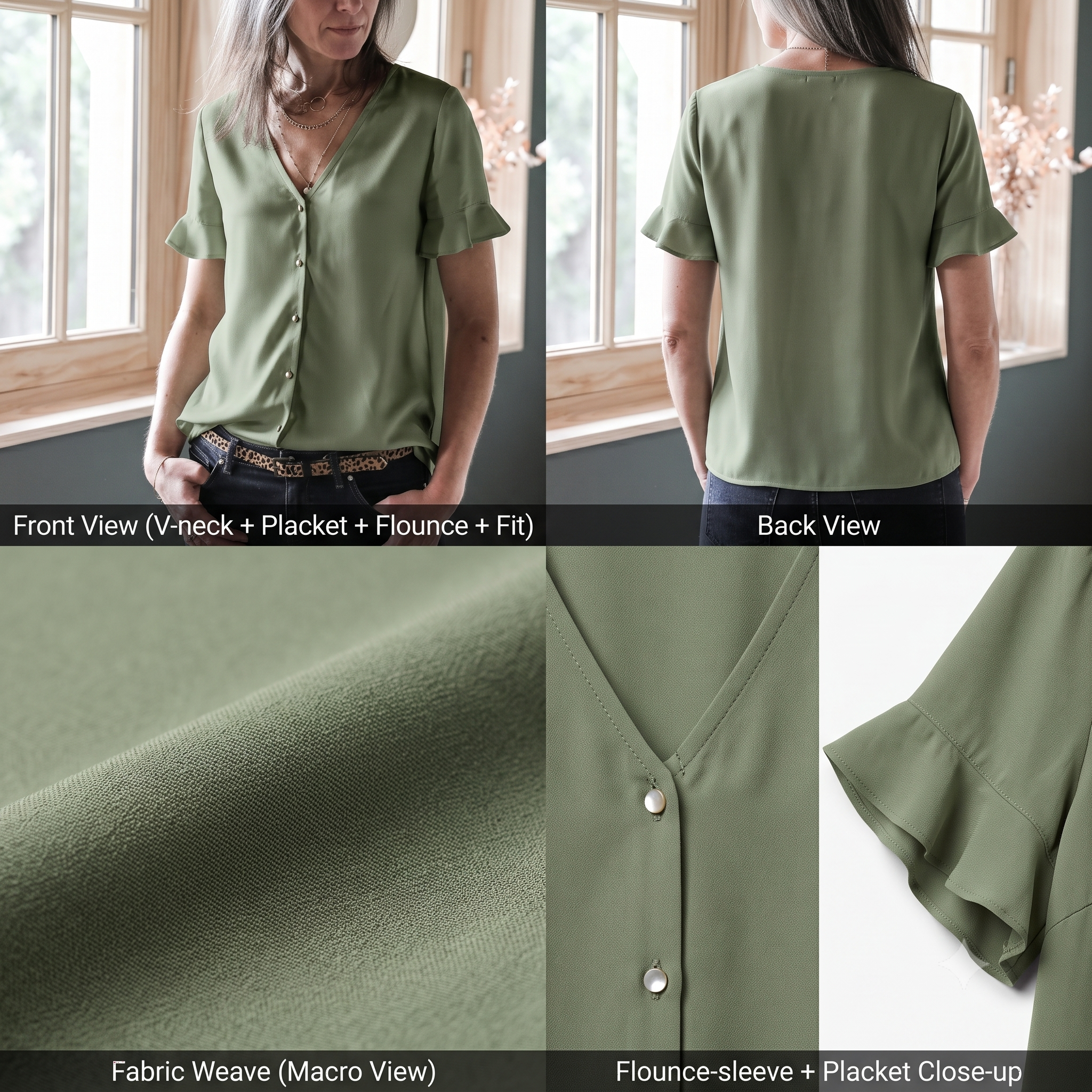 V Neck Blouse & Dress PDF Sewing Pattern, Button Placket, Flared Short Sleeve, Sleeveless Option, Free Video Course, Bilingual, Sizes 34–52