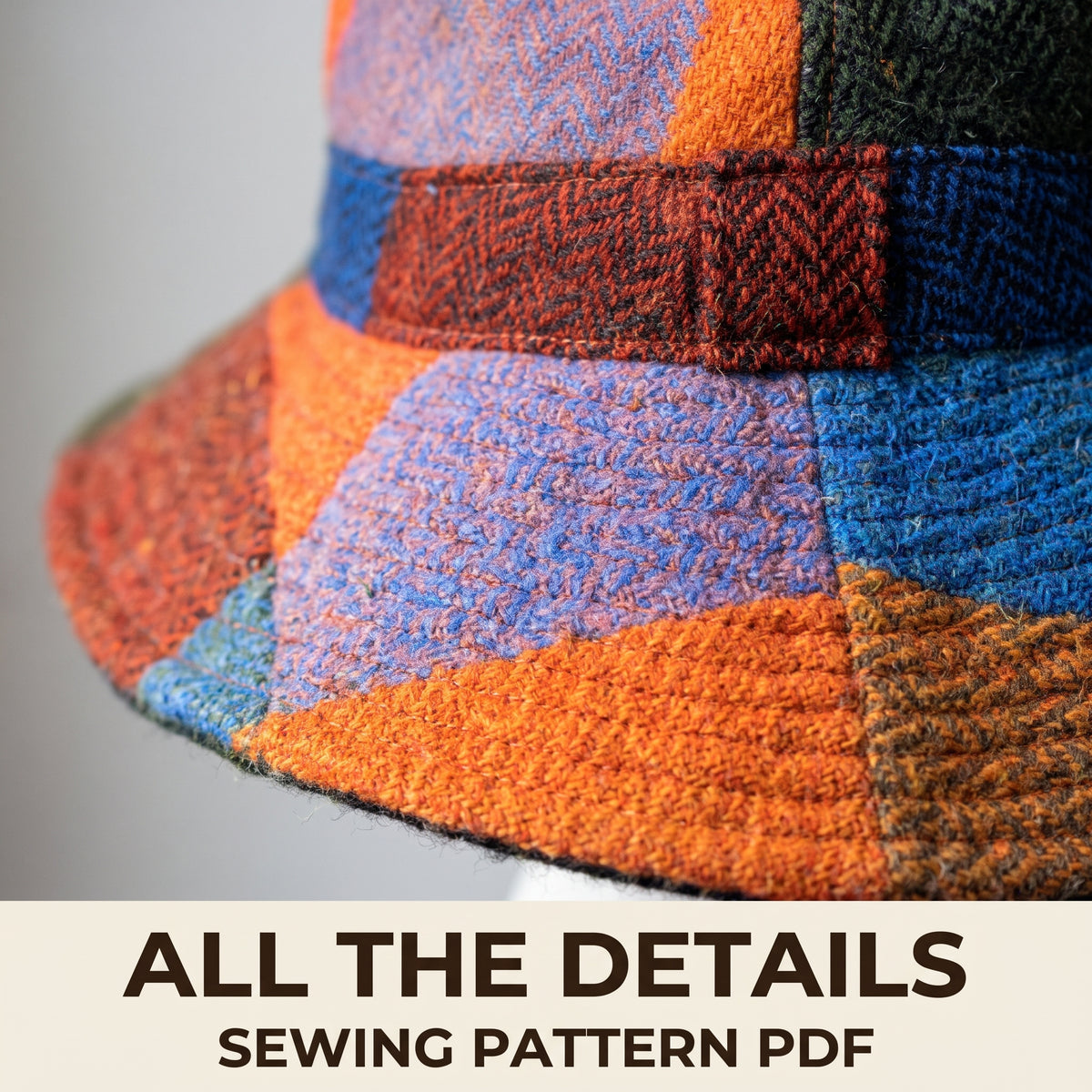 Wide Brim Bucket Hat Sewing Pattern PDF, Patchwork Wool Winter Hat for Women and Men, Three Sizes