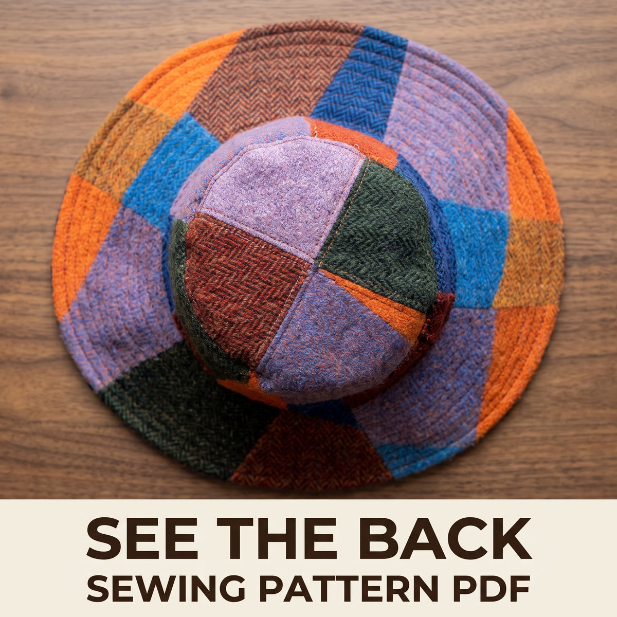 Wide Brim Bucket Hat Sewing Pattern PDF, Patchwork Wool Winter Hat for Women and Men, Three Sizes