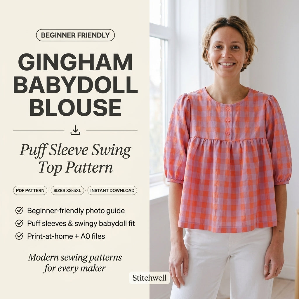 🌸 Gingham Babydoll Blouse Sewing Pattern