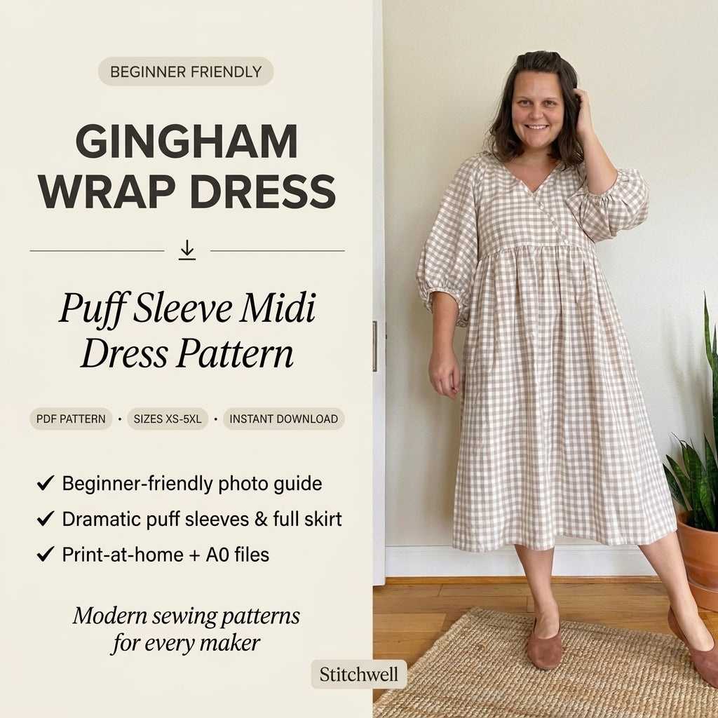 🤍 Gingham Wrap Dress Sewing Pattern
