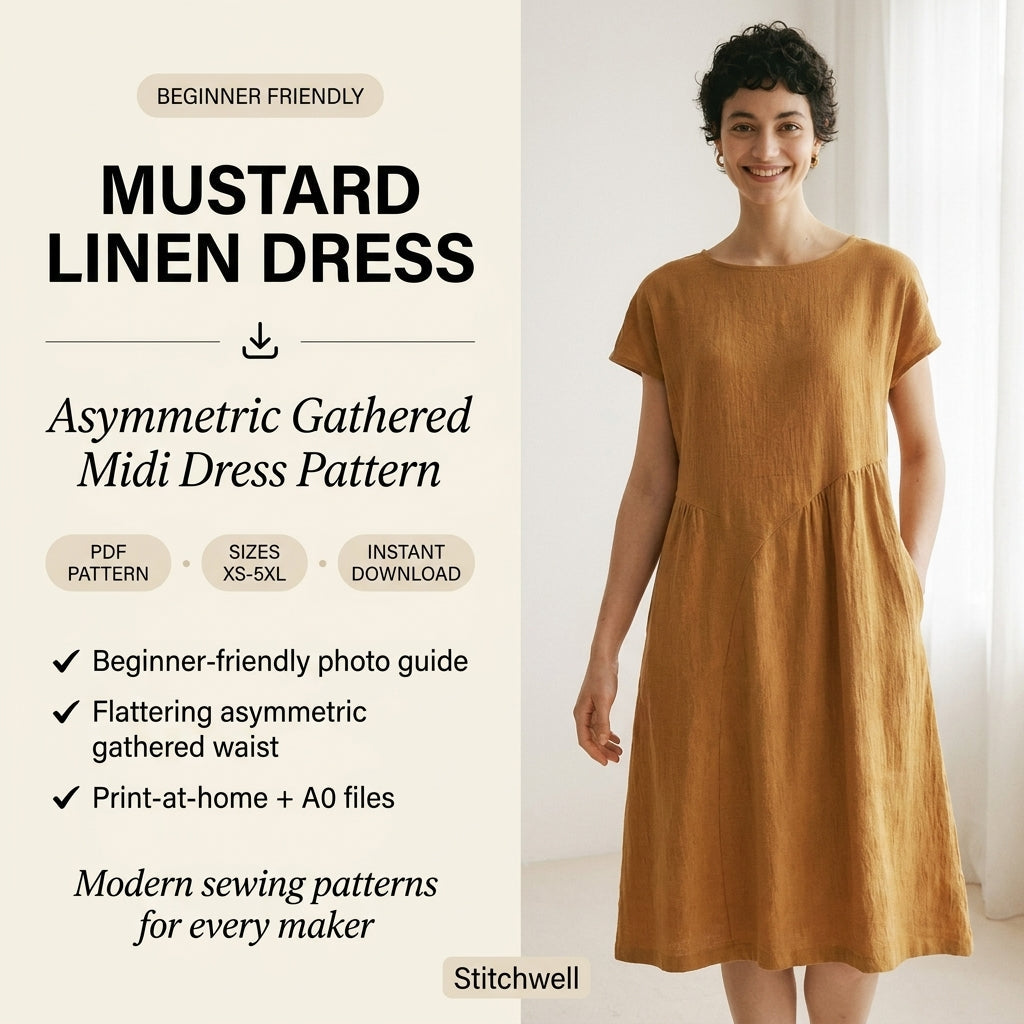 🌾 Mustard Linen Dress Sewing Pattern
