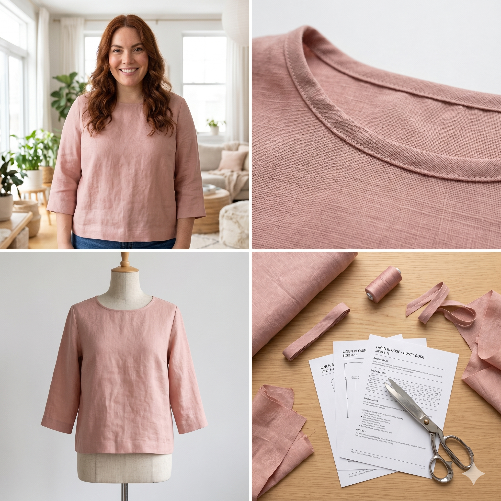 Linen Blouse Pattern, Women's Top Sewing Pattern For Woven Fabrics, Easy Top Pattern For Women, Plus Size PDF Sewing Pattern