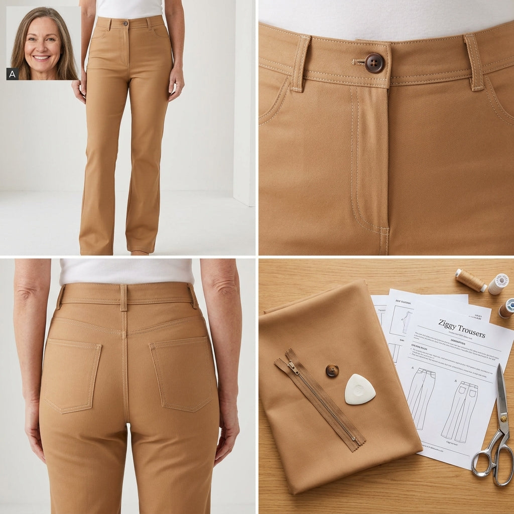 Trousers Sewing Pattern PDF | Ziggy High Waist Pants Pattern for Women, Straight Flared Leg Tailored Trousers, Beginner, Sizes XS-XL, Instant Download