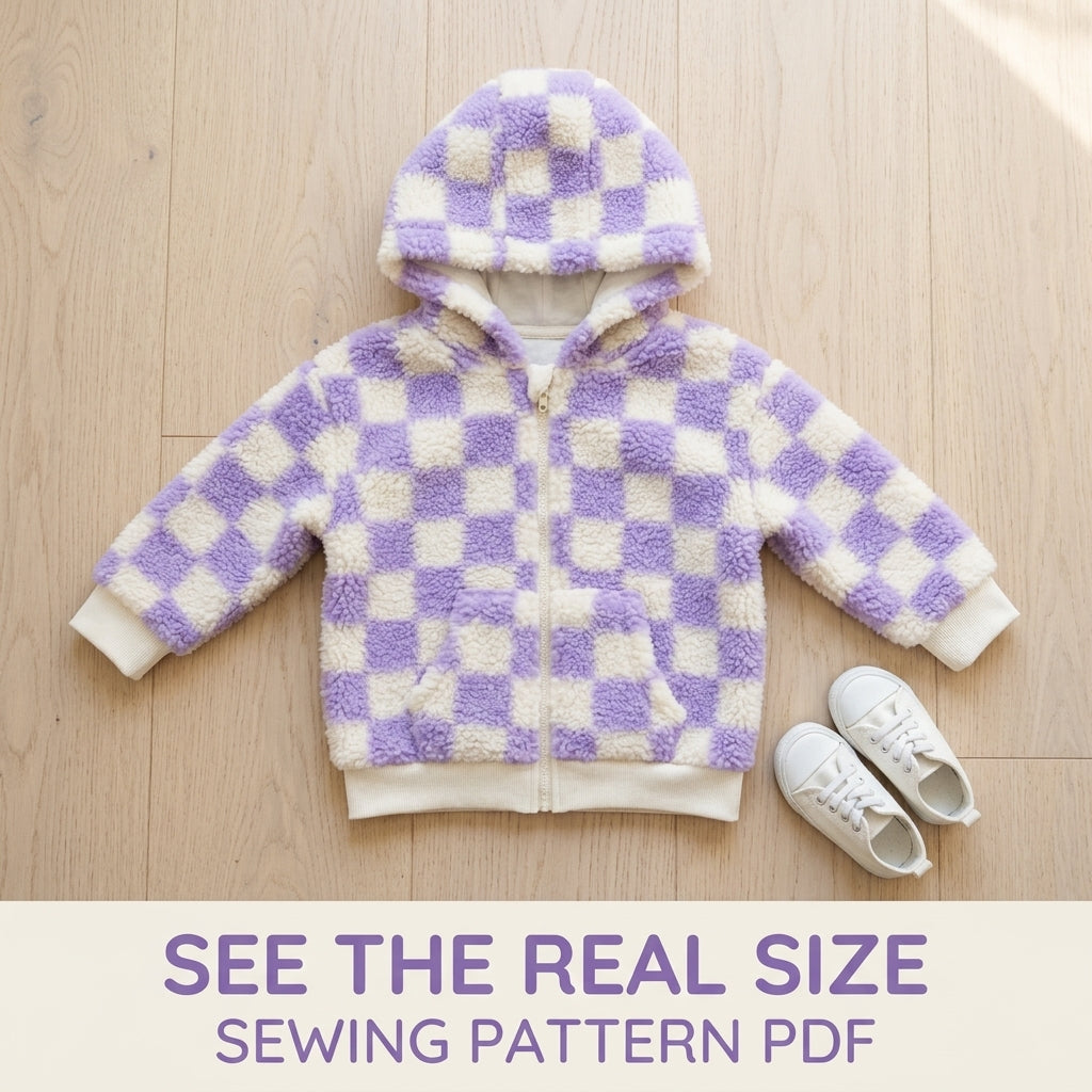 Kids Checkerboard Zip Hoodie Sewing Pattern PDF – Sherpa Hooded Jacket