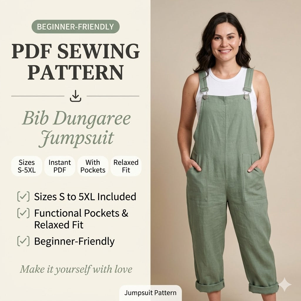 Women Jumpsuit PDF Pattern, Bib Dungaree Sewing Pattern S to 5XL, Beginner Friendly Romper Pattern, Easy Printable Instant Download