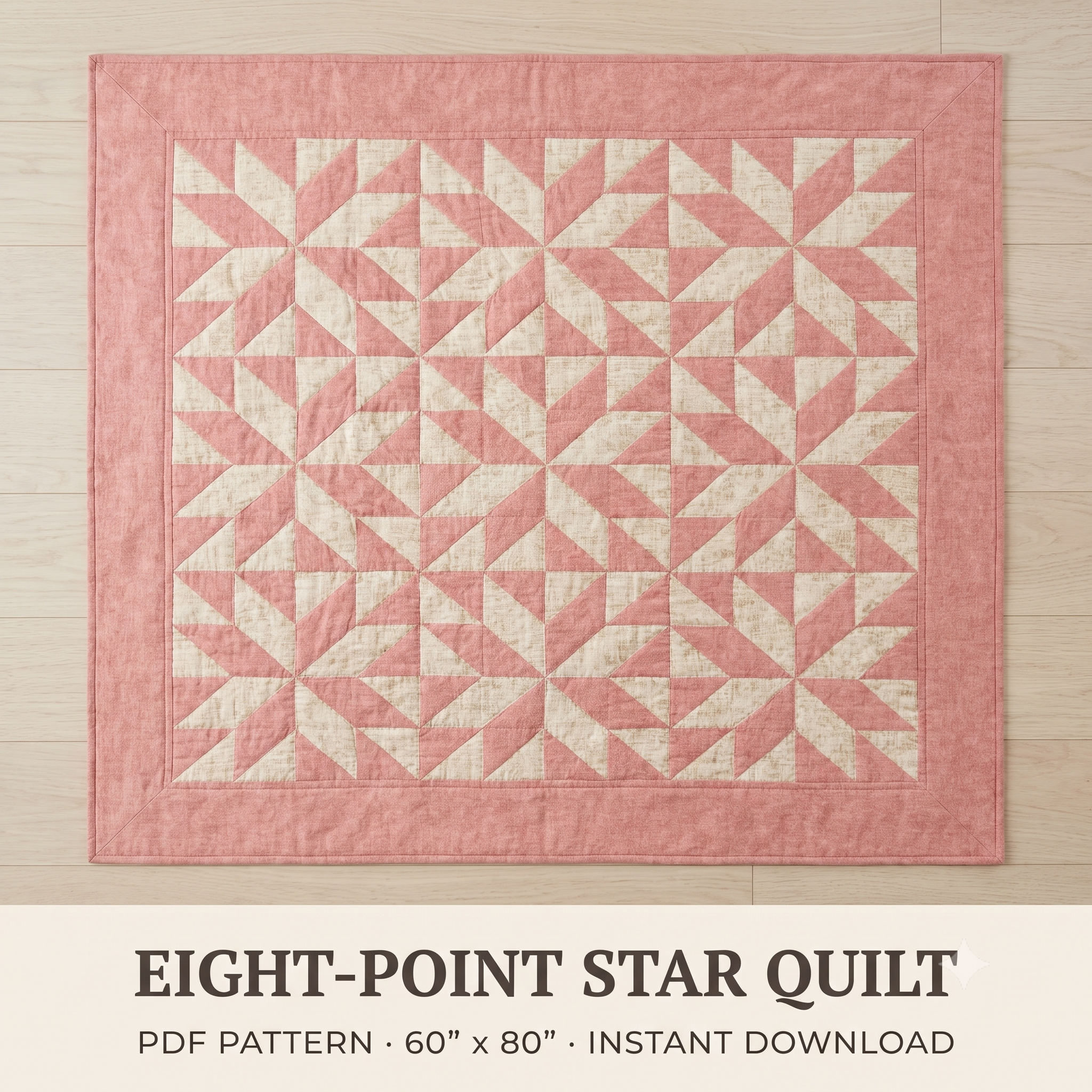 Blush Blossom Quilt Pattern PDF, Pink Cream Patchwork Quilt, Romantic HST Quilt Pattern, Digital Download