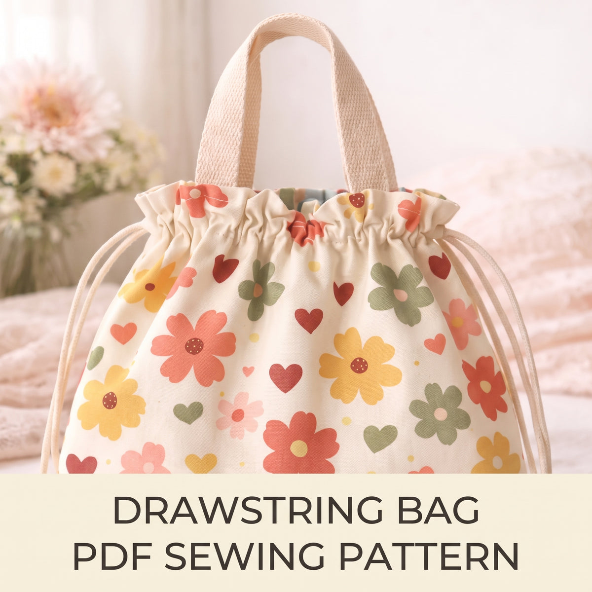 Drawstring Bag PDF Sewing Pattern | Lunch Bag & Knitting Project Bag, 2 Sizes | A0, A4, US Letter