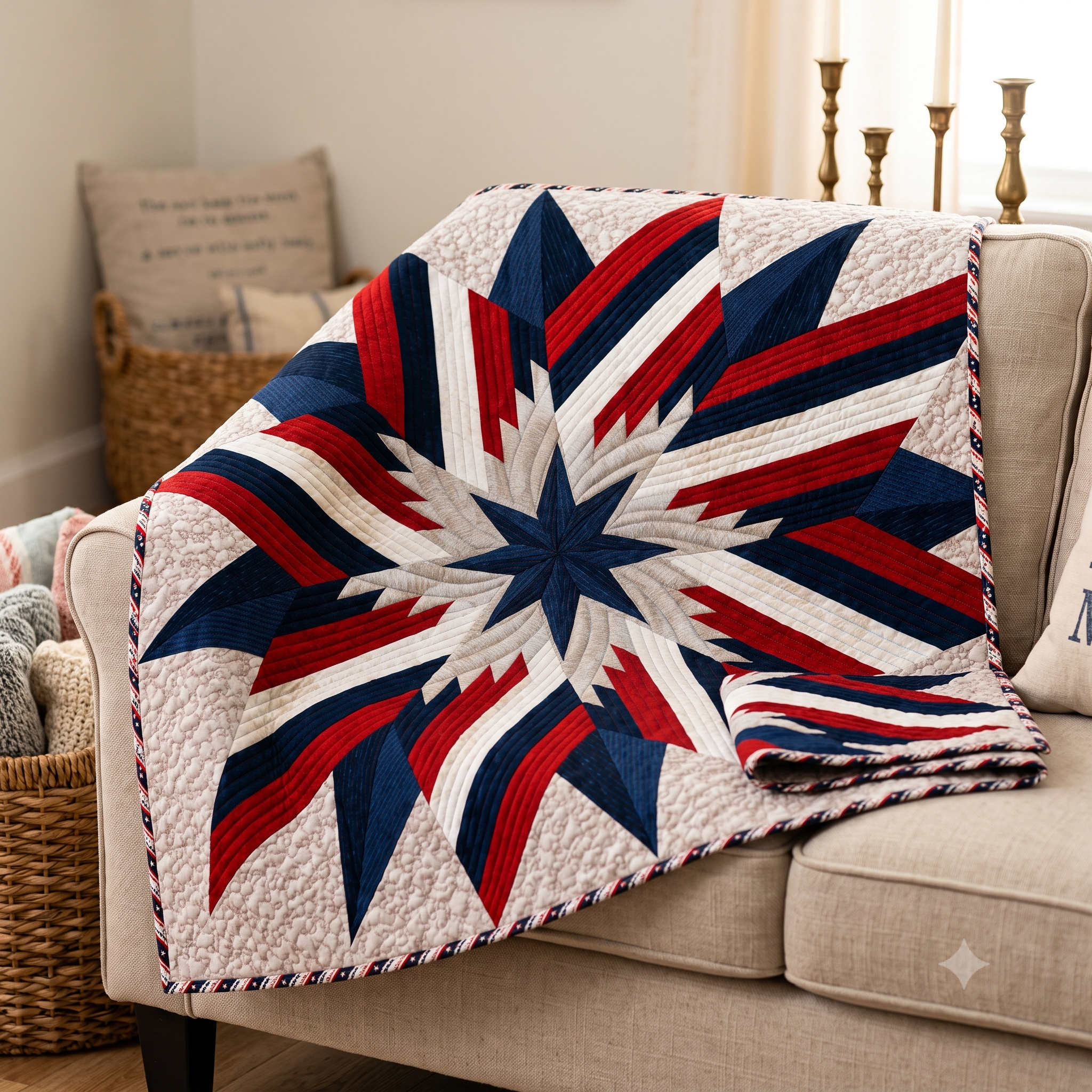 Ironbound Compass Star Quilt Pattern – Liberation Day - Patriotic Red White Blue Quilt PDF