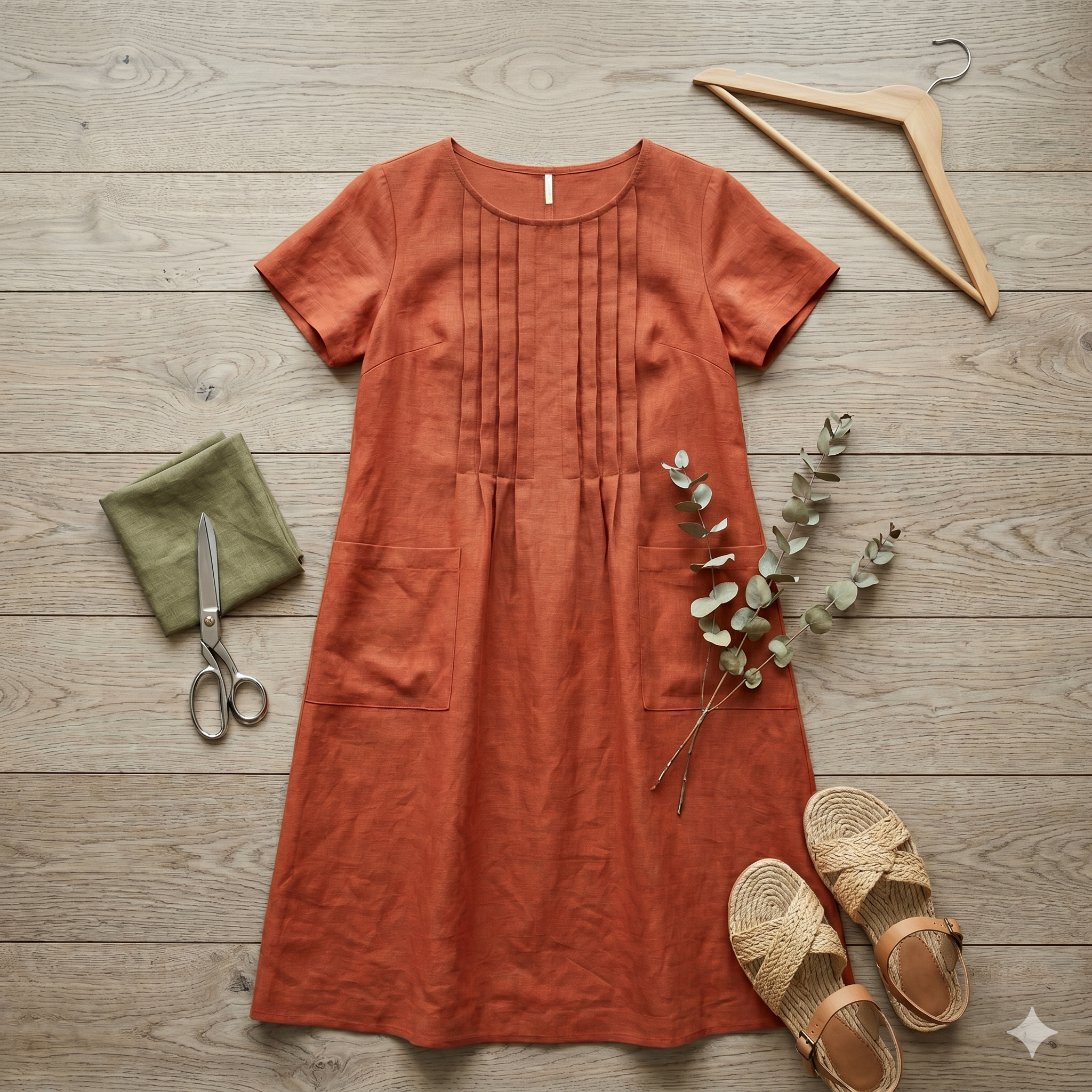 Linen Dress Sewing Pattern PDF | Raised Tucks A-Line Midi Dress