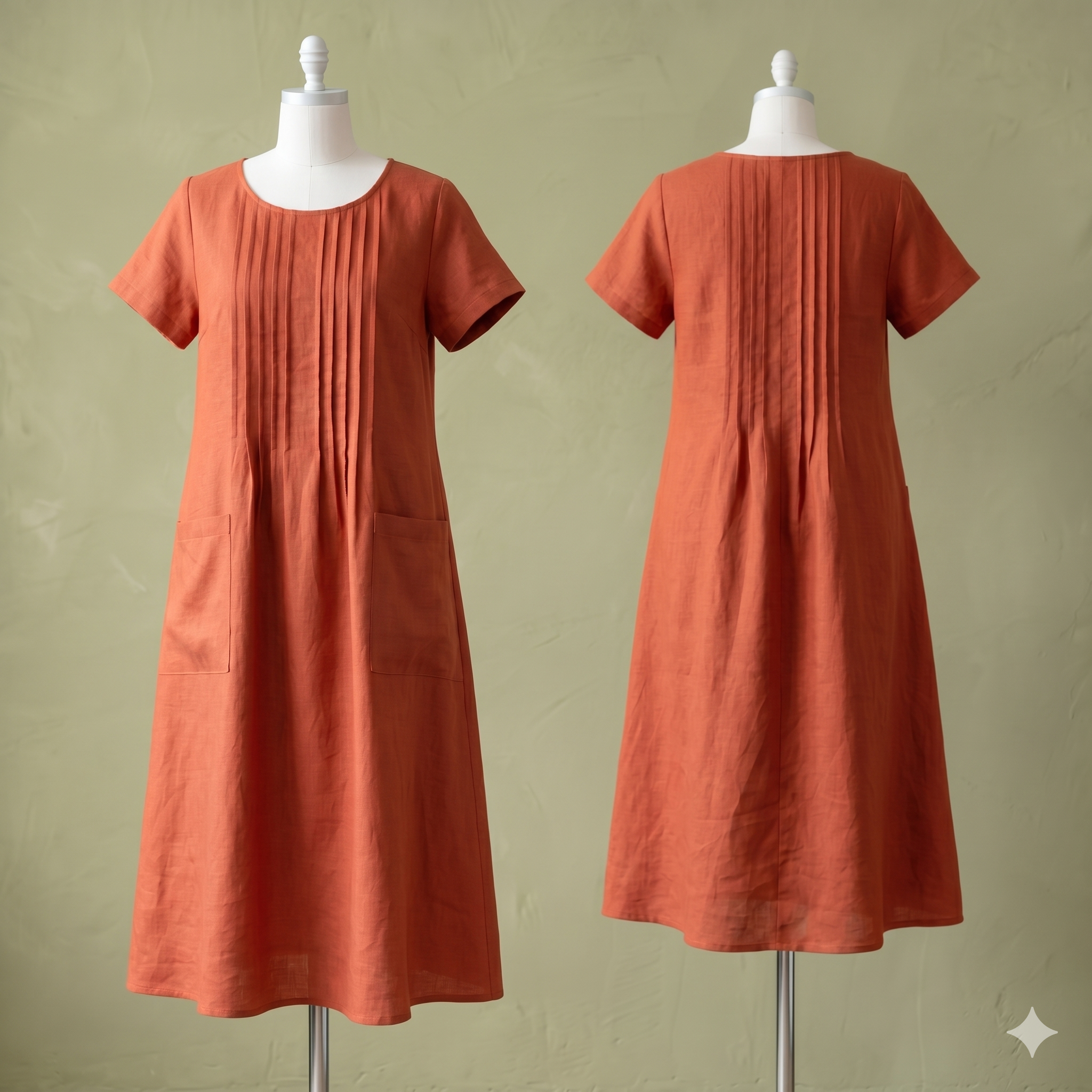 Linen Dress Sewing Pattern PDF | Raised Tucks A-Line Midi Dress