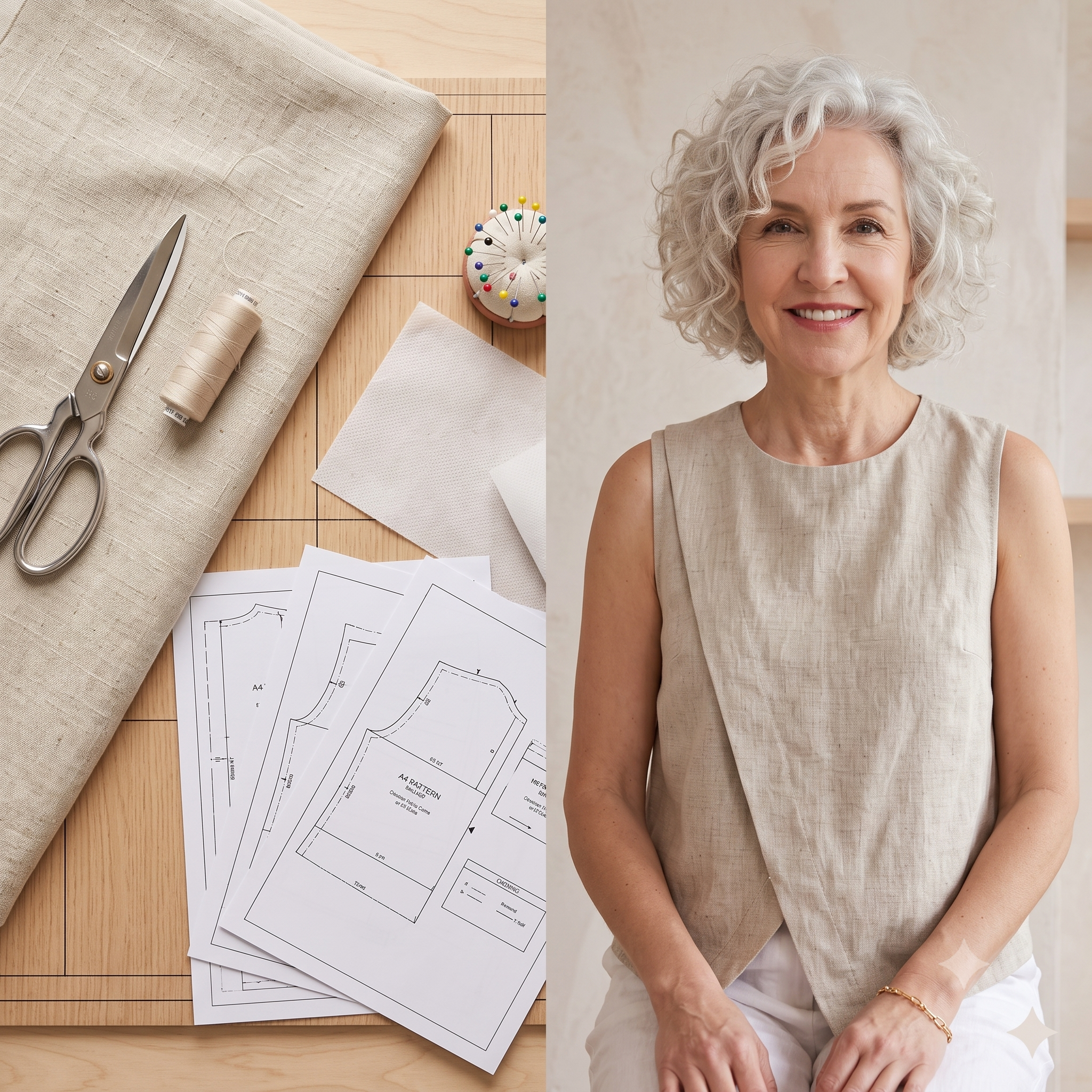 Linen Top Sewing Pattern PDF | Asymmetric Wrap Front Sleeveless Blouse Pattern, Minimalist Summer Top for Women, Sizes 0-22, Instant Download
