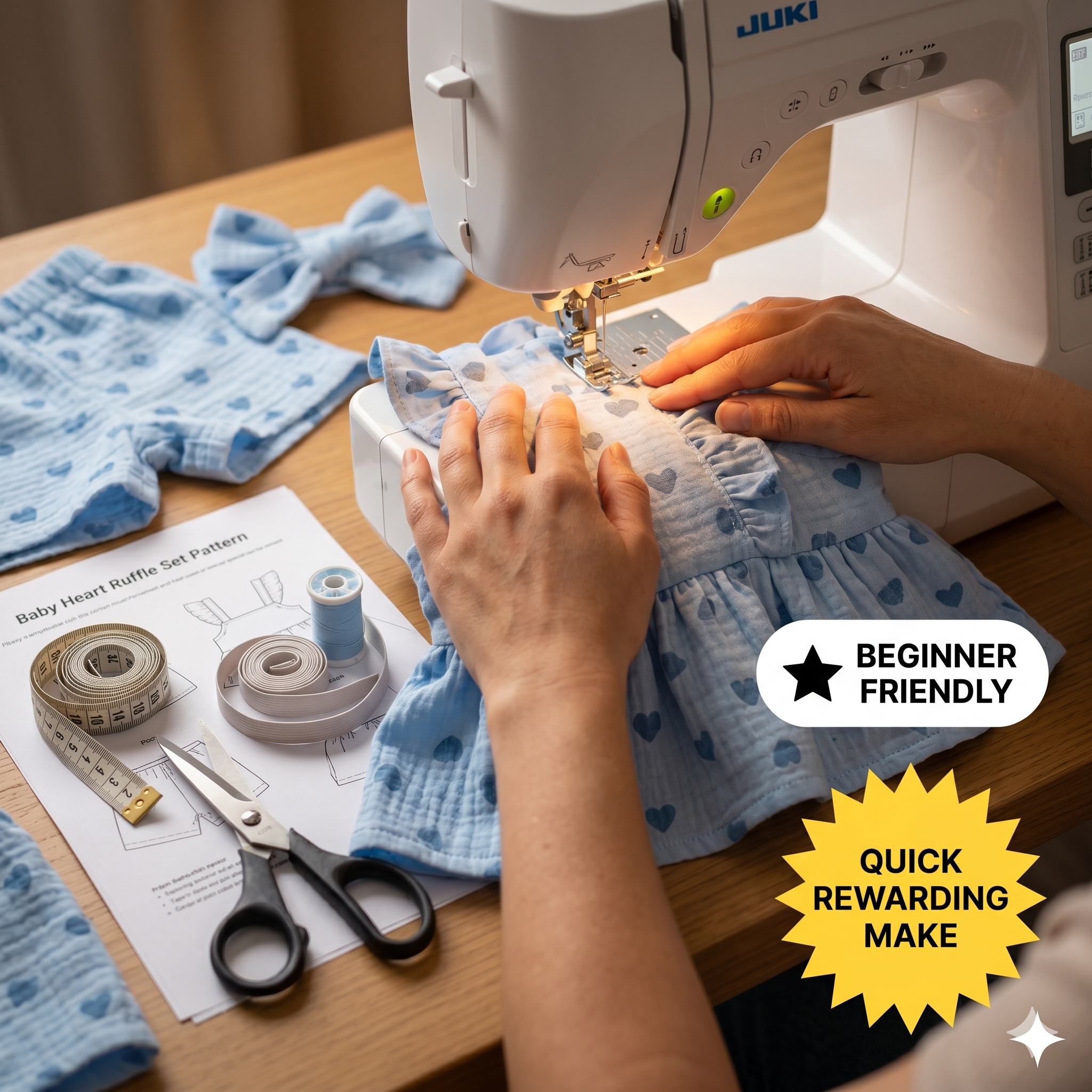 Baby Girl Heart Print Ruffle Peplum Top &amp; Shorts Set – Instant Download PDF Sewing Pattern