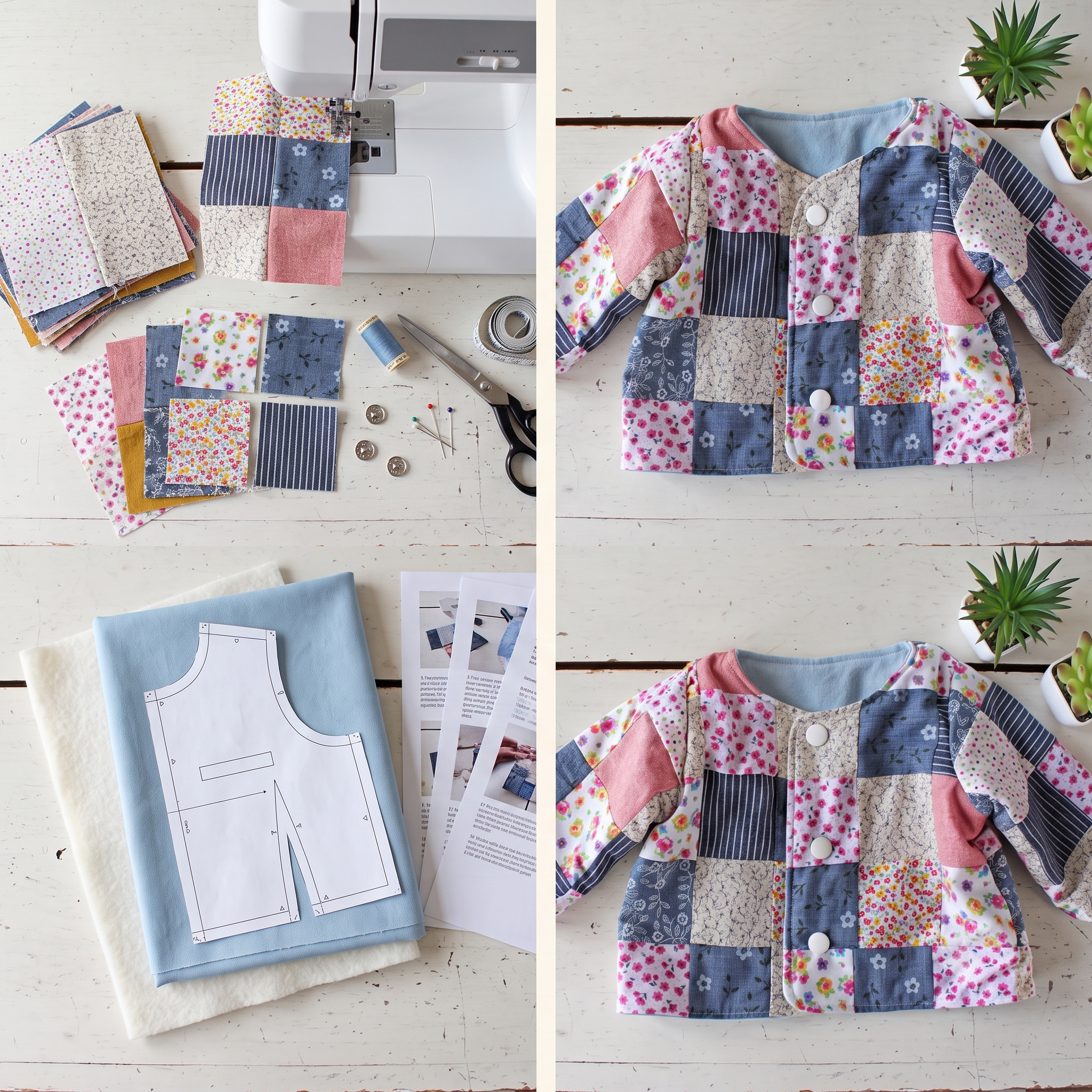 Reversible Baby Jacket PDF Sewing Pattern, Patchwork Baby Jacket Pattern, Newborn to 5 Years, 10 Sizes Instant Download