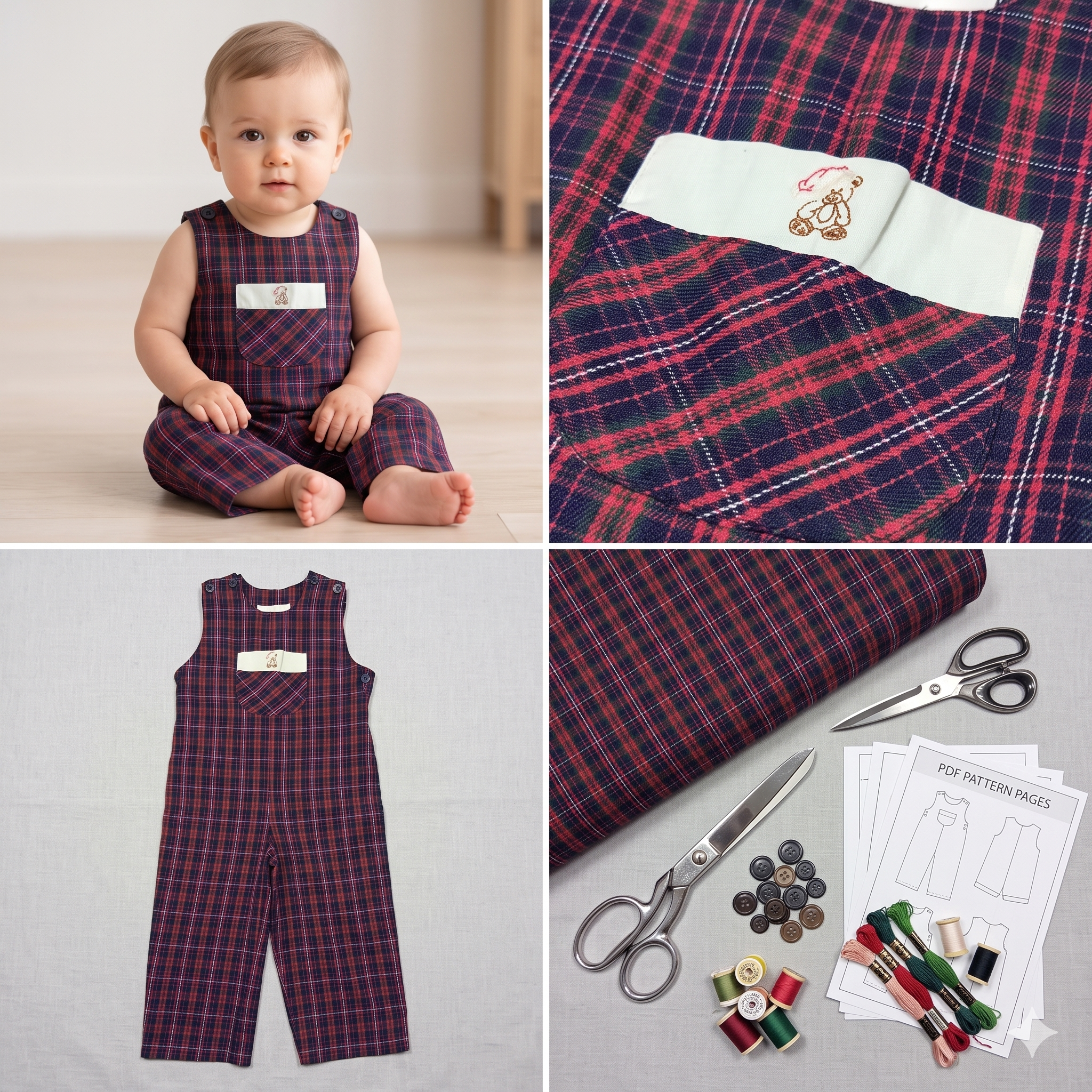 Baby Longall Romper — Sewing Pattern (PDF) | Classic Shoulder-Button Overall NB–4T