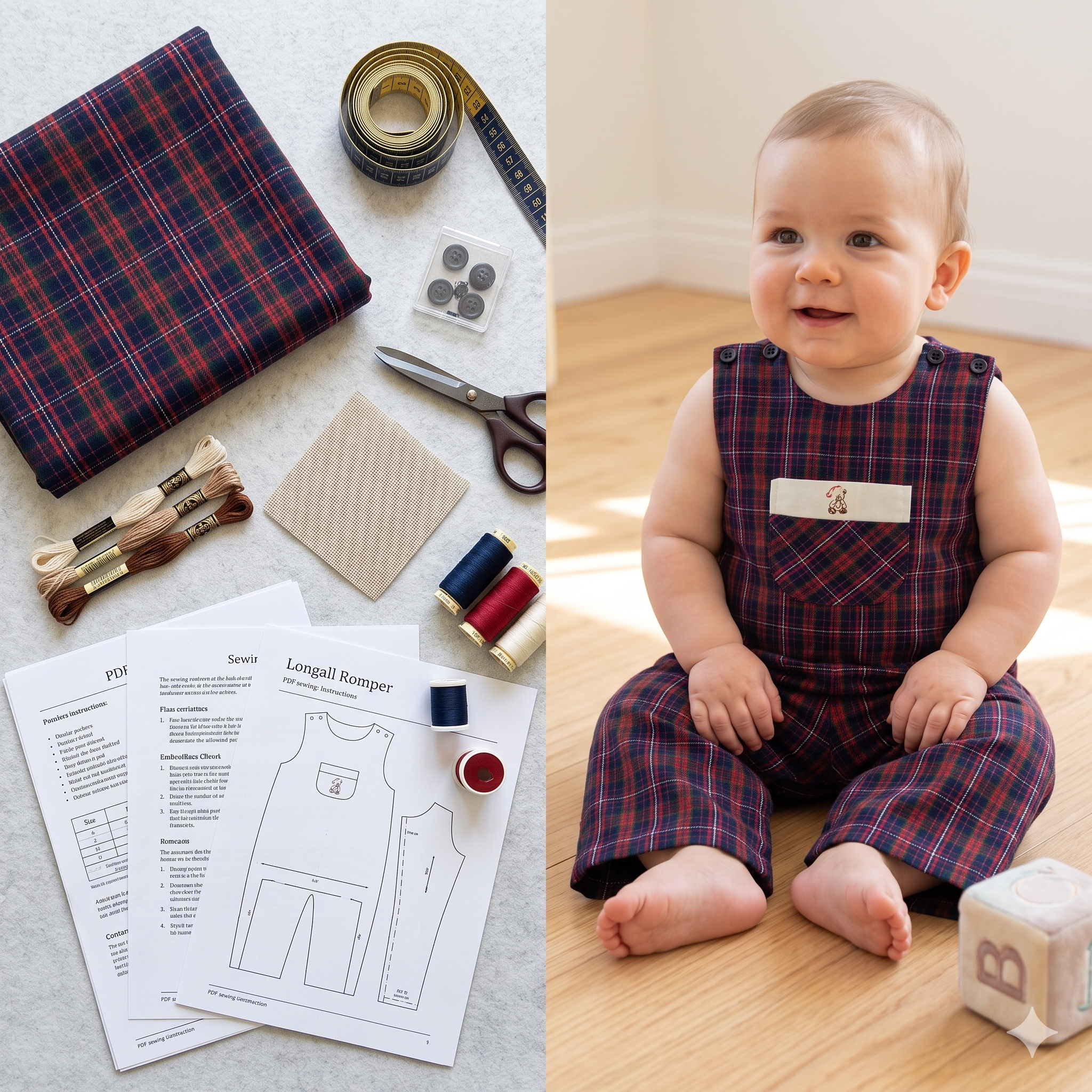Baby Longall Romper — Sewing Pattern (PDF) | Classic Shoulder-Button Overall NB–4T