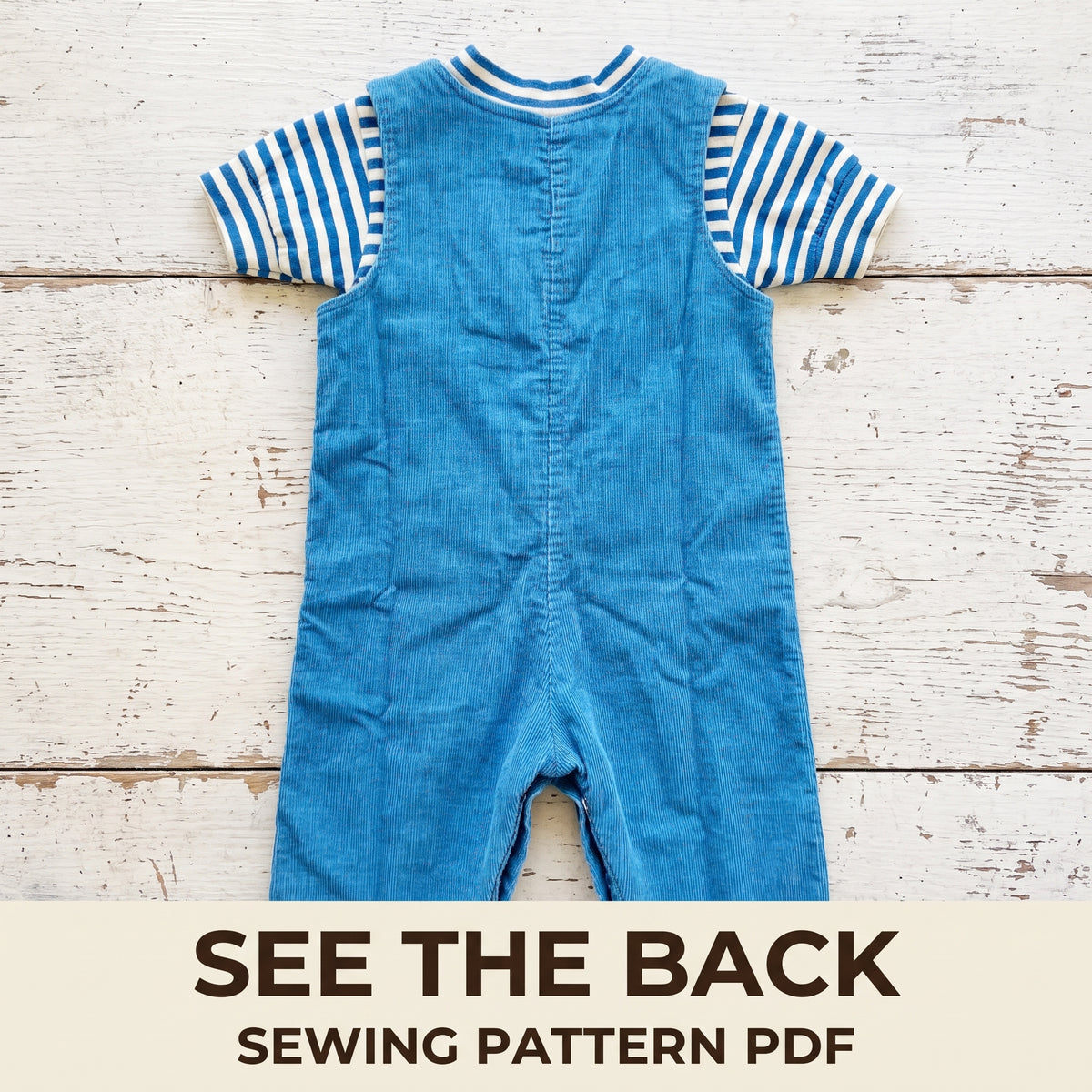Baby Overalls Sewing Pattern PDF, Corduroy Dungarees with Bib and Snap Crotch plus Striped T-Shirt, 6 Months to 4T