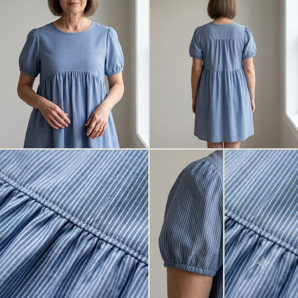 Babydoll Dress Sewing Pattern PDF | Easy Pull-On Dress & Blouse, Puff Sleeves, Under-Bust Gathers | Sizes XS-XXL | Beginner | Instant Download